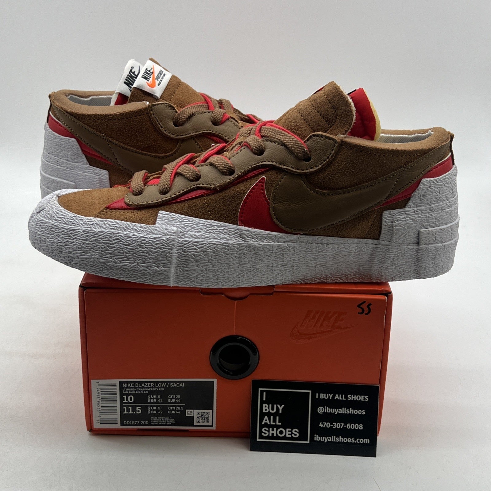 Size 10 - Nike sacai x Blazer Low British Tan (DD1877-200)