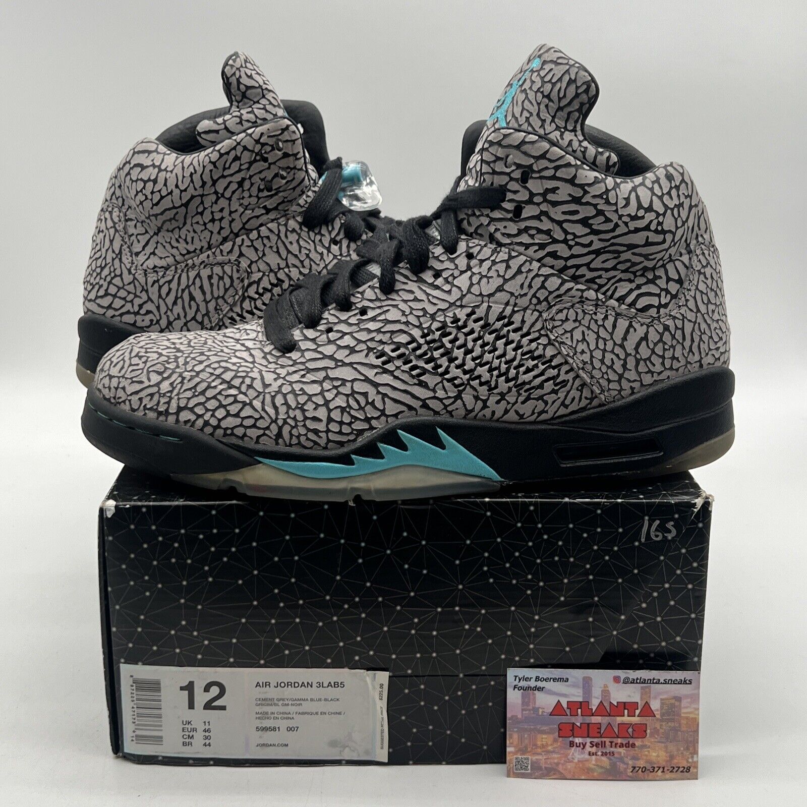 Size 12 - Air Jordan 5 Retro 3Lab5 Grey Aqua Black (599581-007)