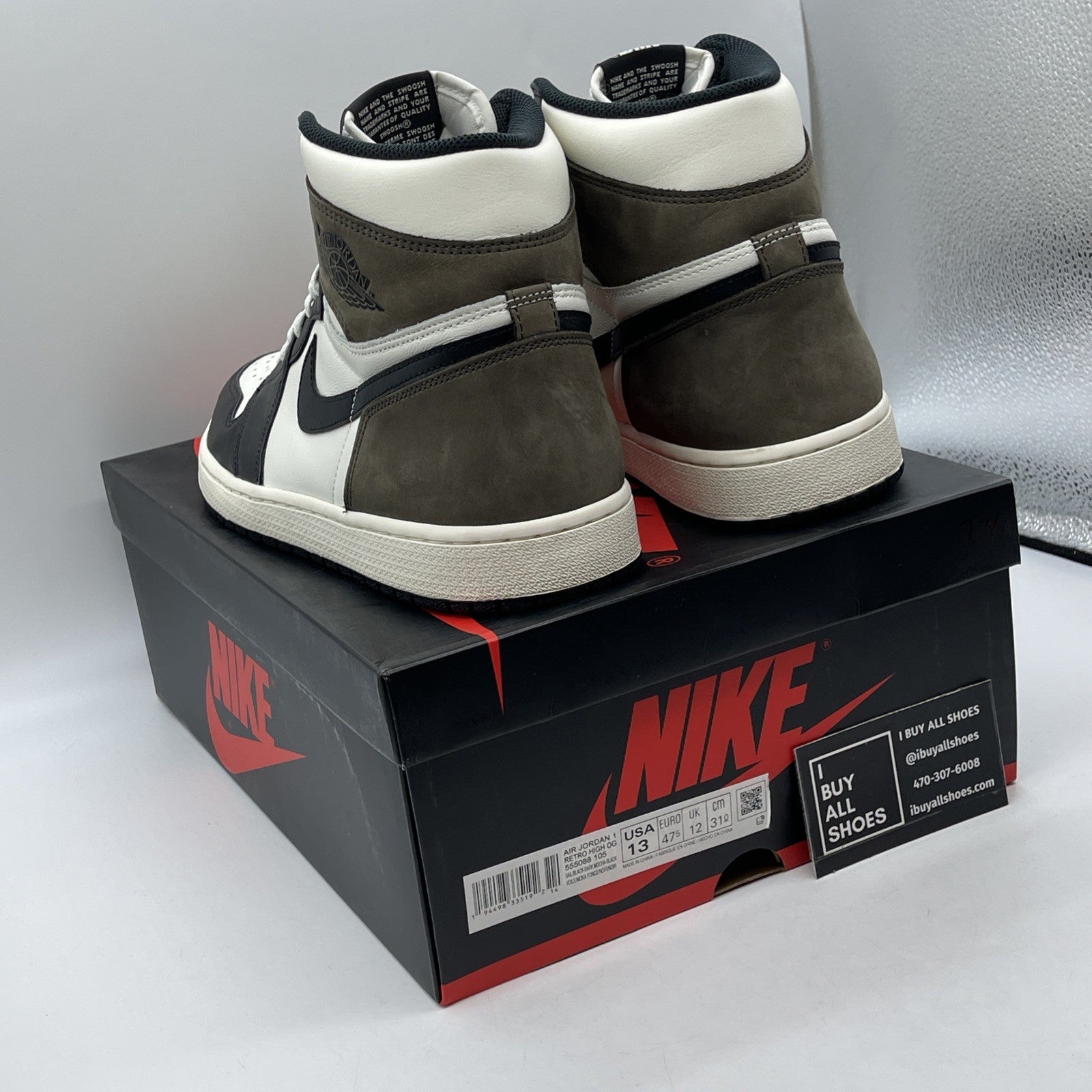 Size 13 - Jordan 1 Retro OG High Dark Mocha Brown Black Leather (555088-105)
