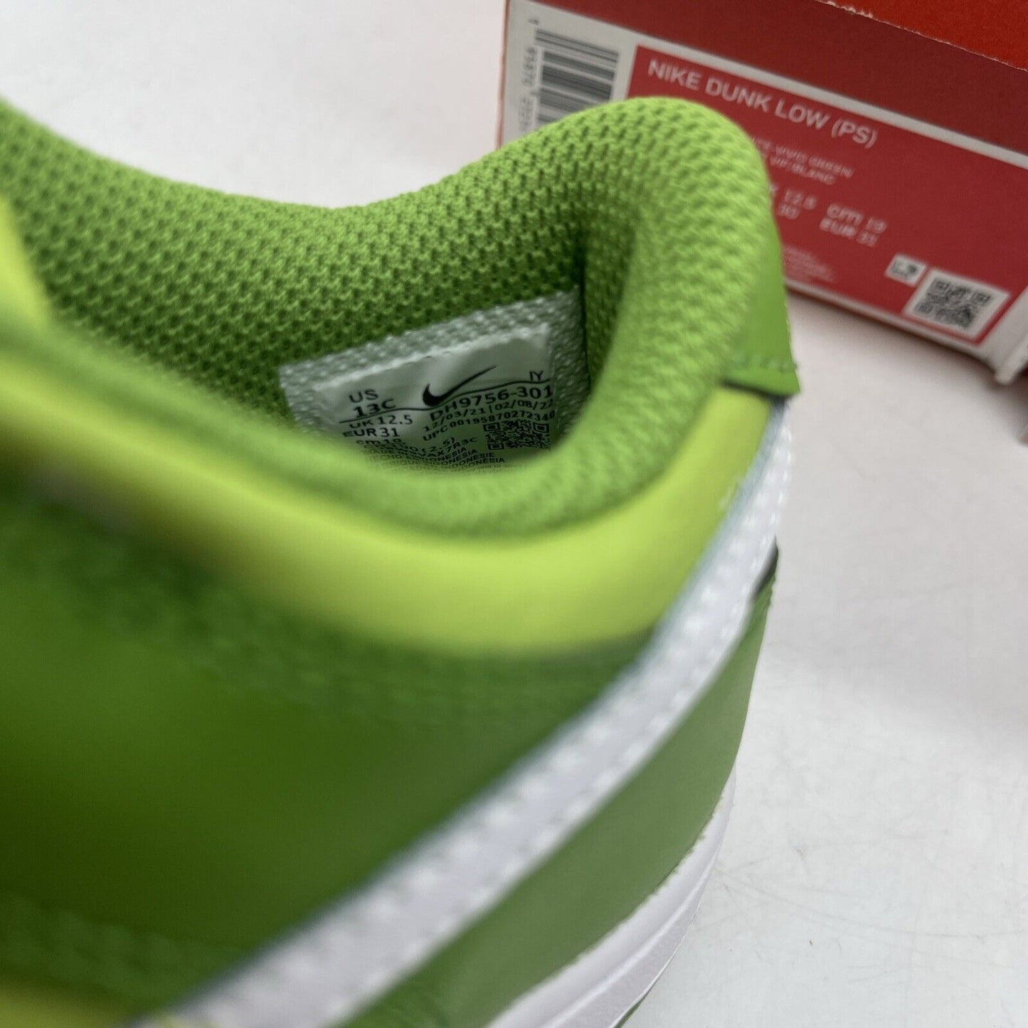 Size 13C (PS) - Nike Dunk Low Chlorophyll Green White Leather (DH9756-301)