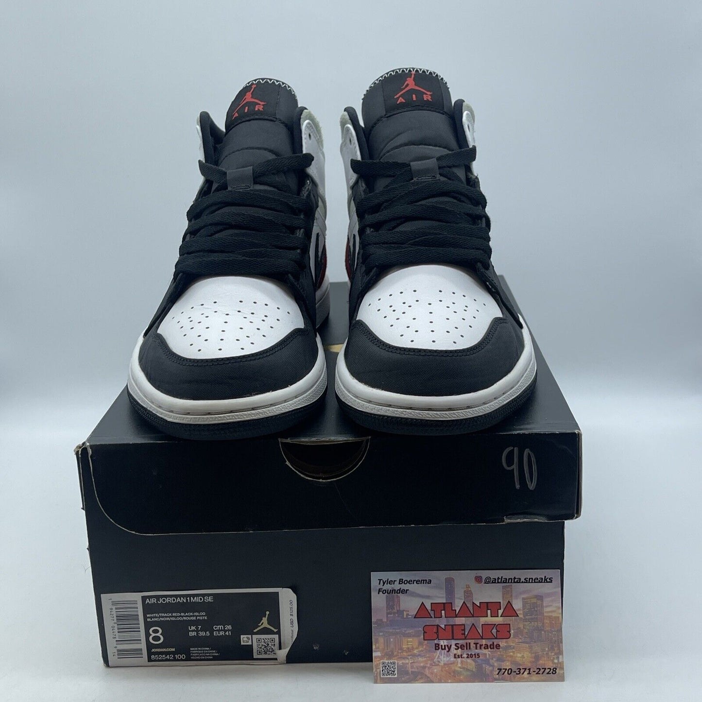 Size 8 - Air Jordan 1 SE Mid Red Black Toe White Suede (852542-100)