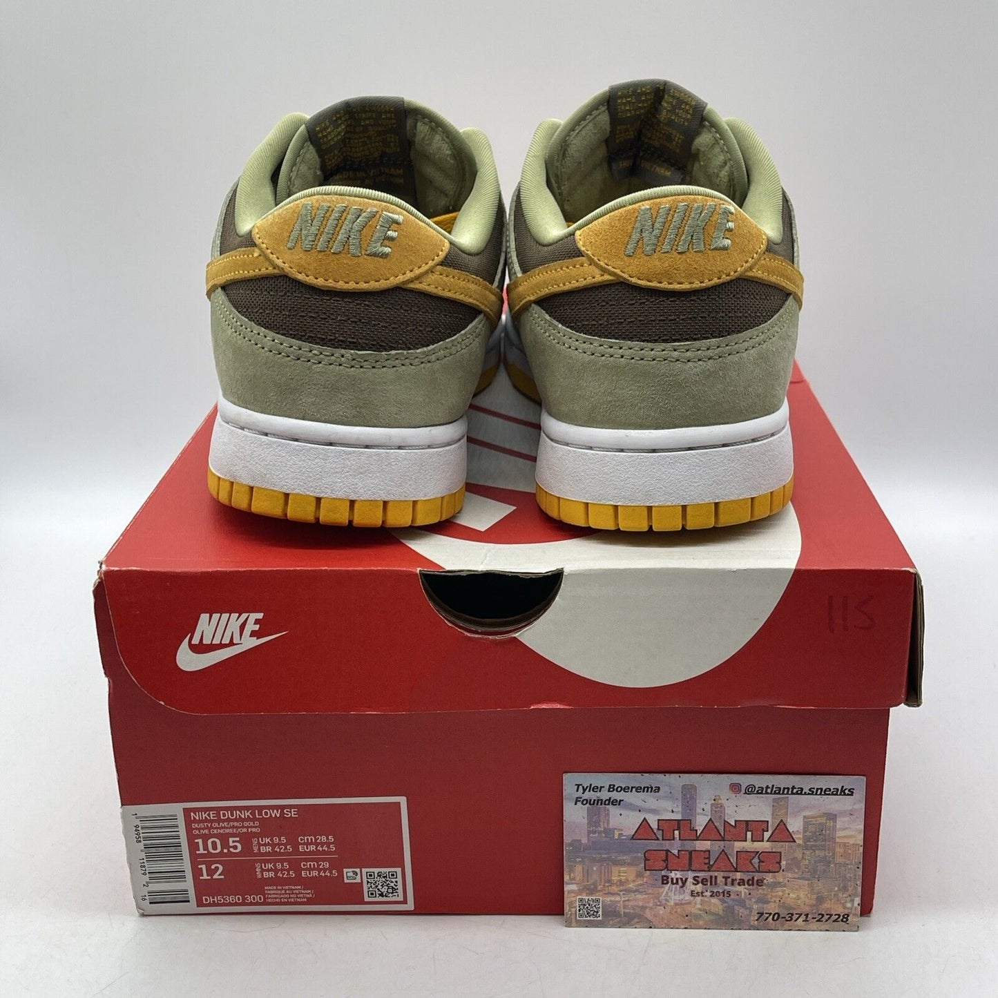 Size 10.5 - Nike Dunk Low Dusty Olive Brown Yellow Suede White (DH5360-300)