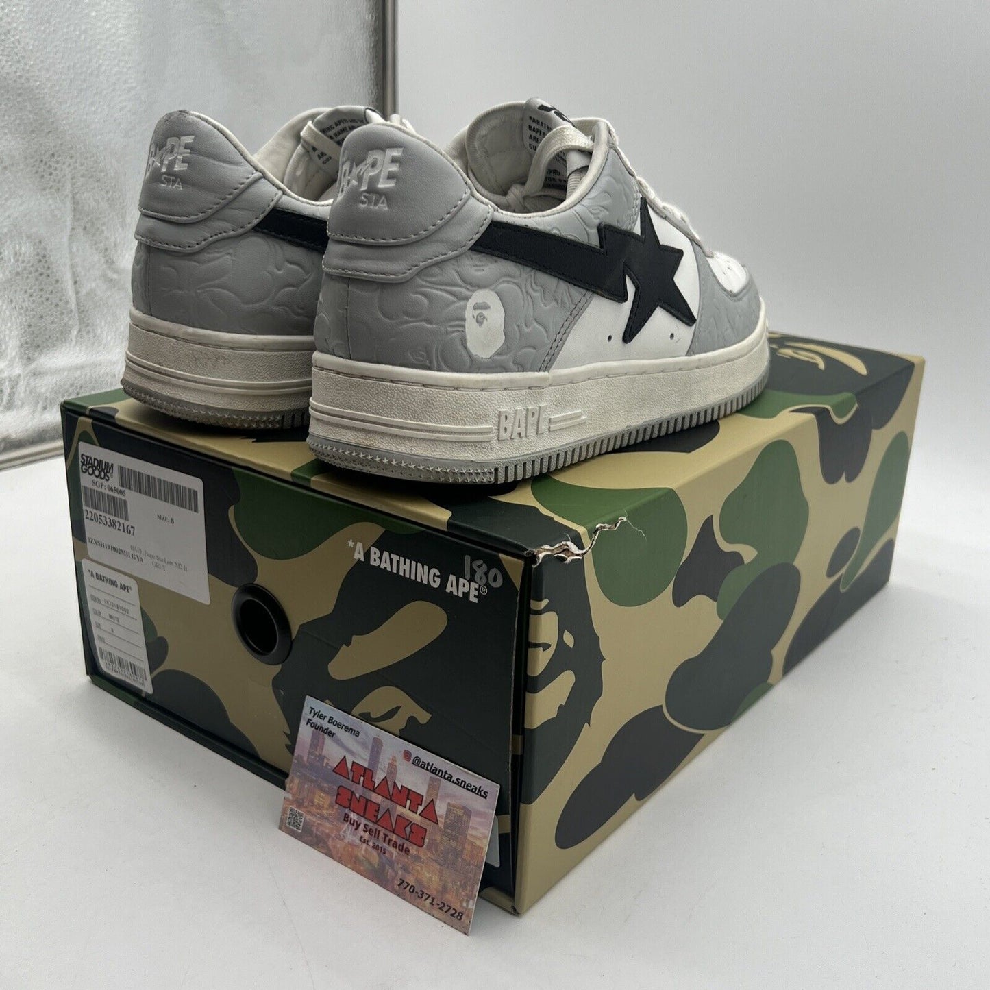 Size 8 - A bathing ape Bapesta Black White Silver Leather (1H70191002)