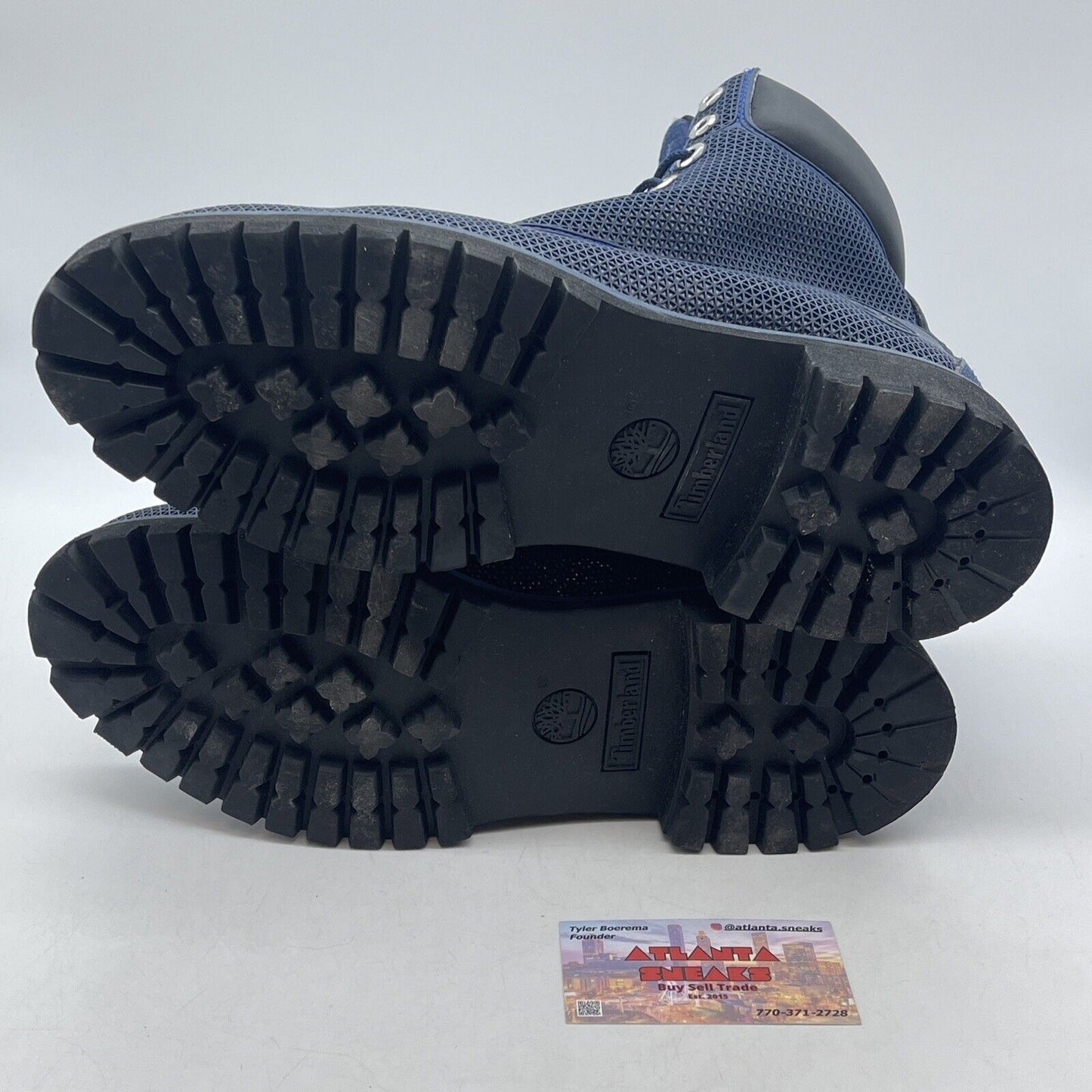 Size 10.5 - Timberland Fabric Mesh Navy Blue Lace Up High Top Boots Leather Blue