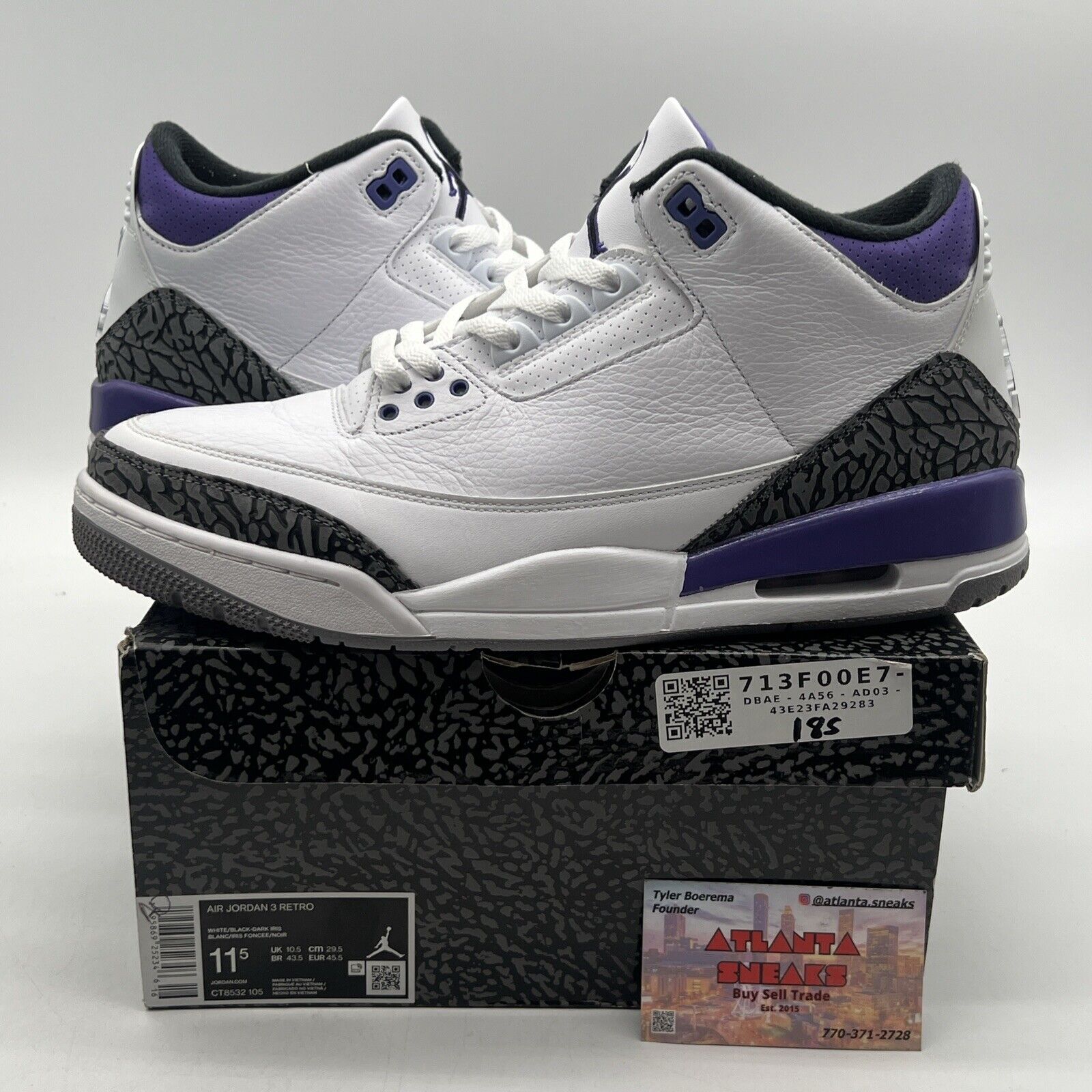 Size 11.5 - Jordan 3 Retro Mid Dark Iris White Black Grey Leather (CT8532-105)