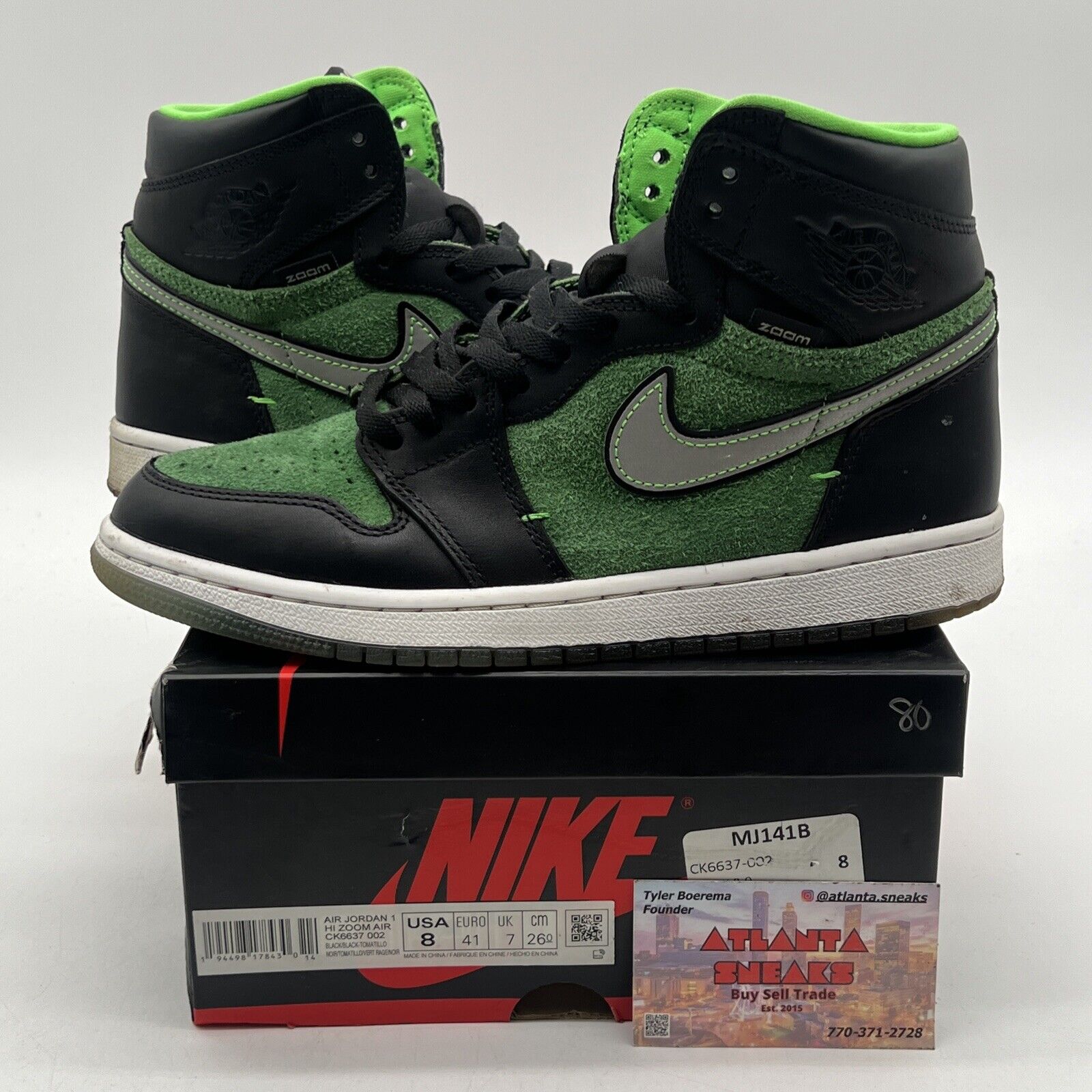 Size 8 - Air Jordan 1 Zoom High Zen Green Black Leather White (CK6637-002)