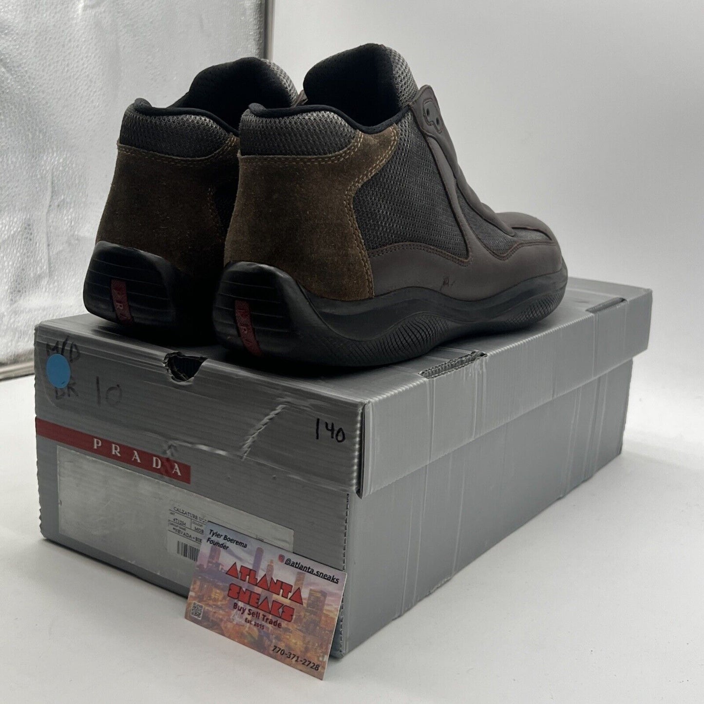 Size 10 PRADA Americas Cup Sneakers Shoes Brown Leather Mesh Shoes (4T1234)