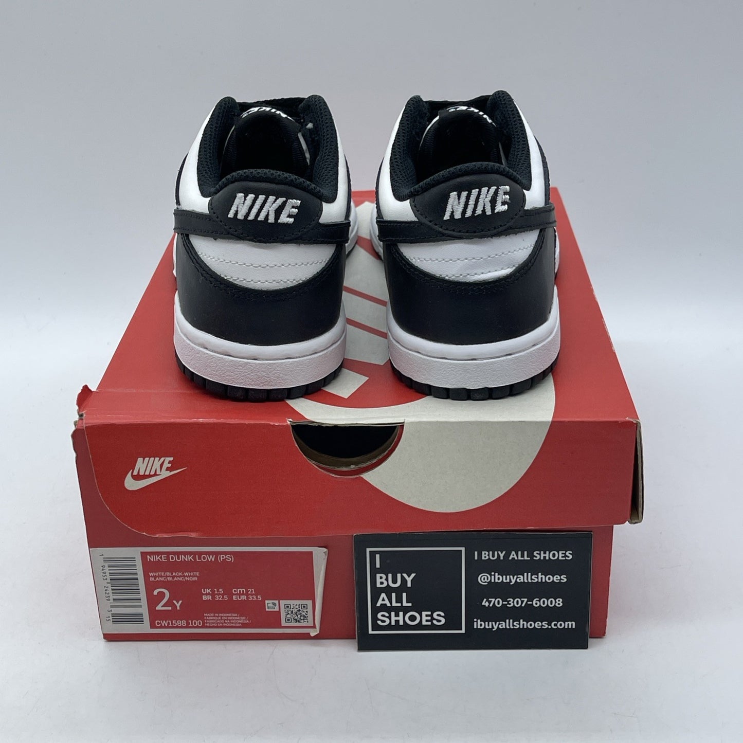 Size 2Y - Nike Dunk Low Retro Black White Leather (DD1503-101)