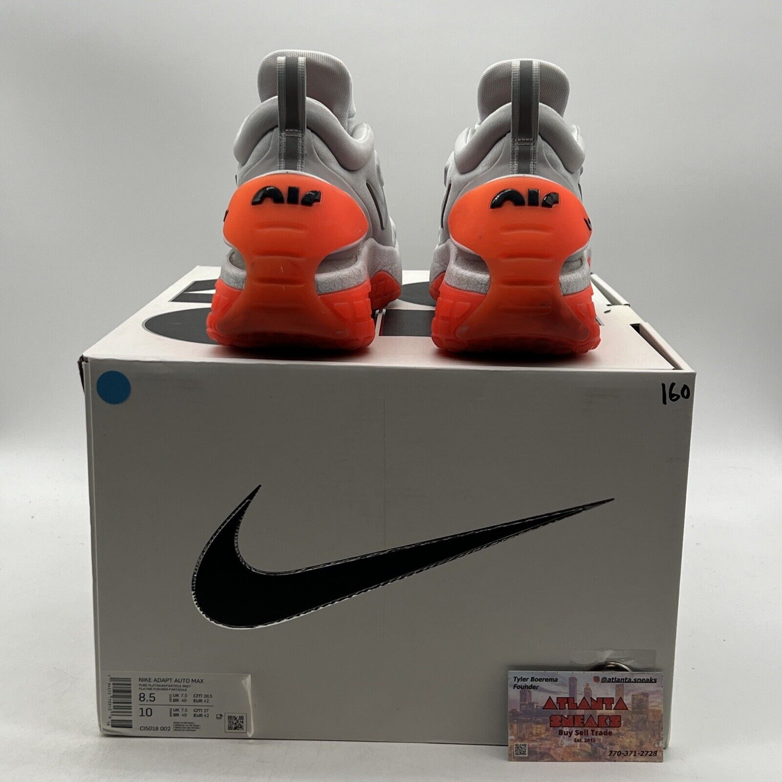 Size 8.5 - Nike Adapt Auto Max Infrared Grey White Orange (CI5018-002)