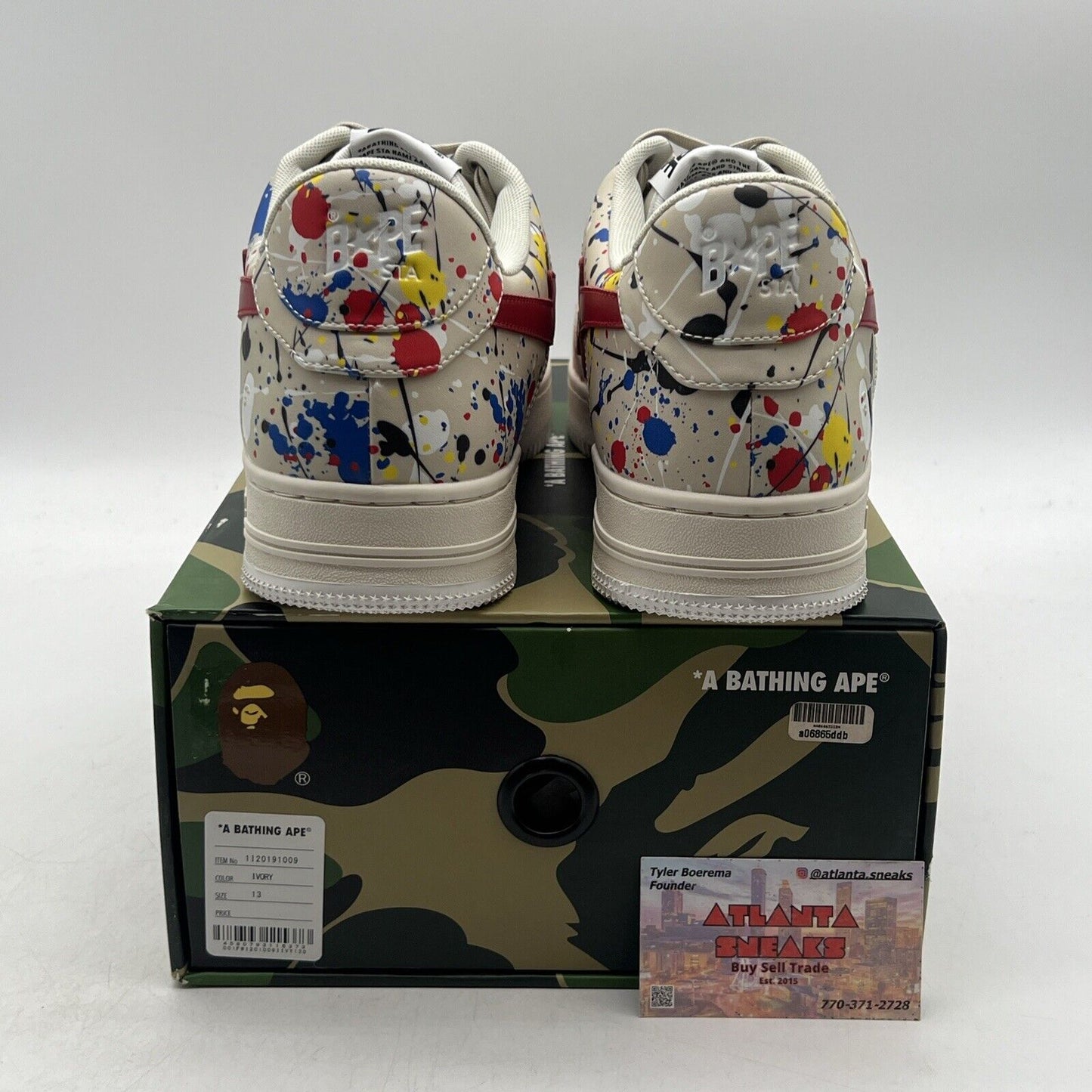 Size 13 - A Bathing Ape Bapesta Low Paint Splatter - Ivory (1120119009)