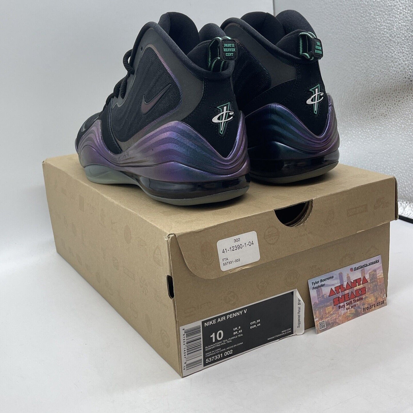 Size 10 - Nike Air Penny 5 Invisibility Cloak Black Purple Suede (537331-002