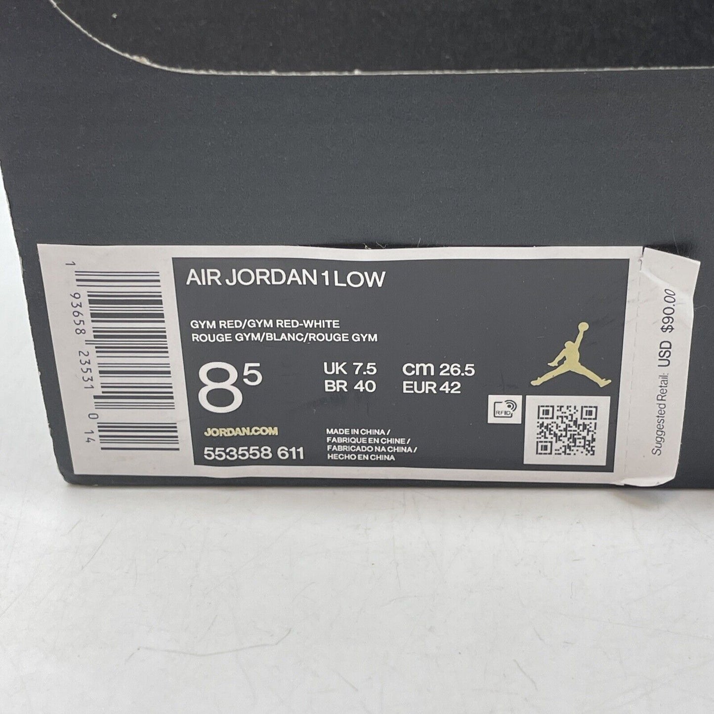 Size 8.5 - Air Jordan 1 Low Gym Red White Leather (553558-611)