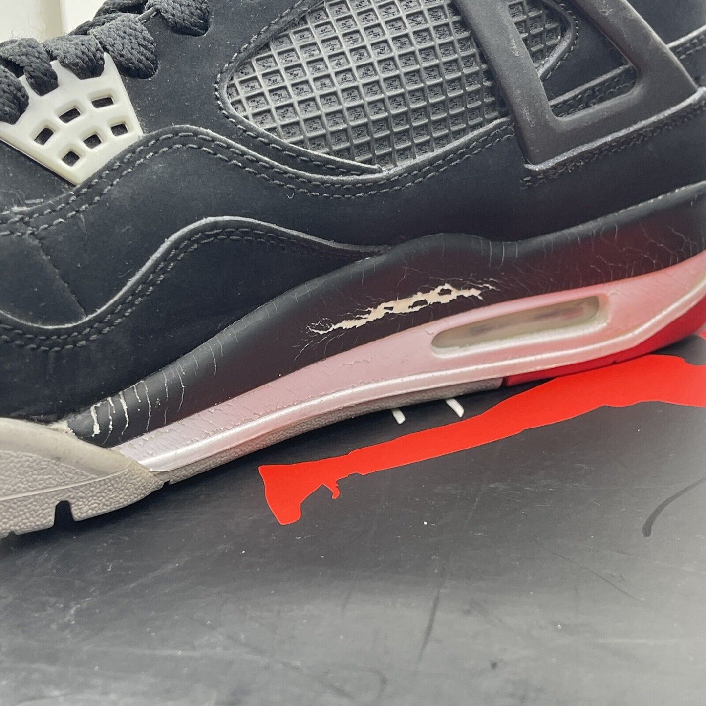 Size 10 - Jordan 4 Retro bred release 2012 Black Grey Suede Leather (308497-089)