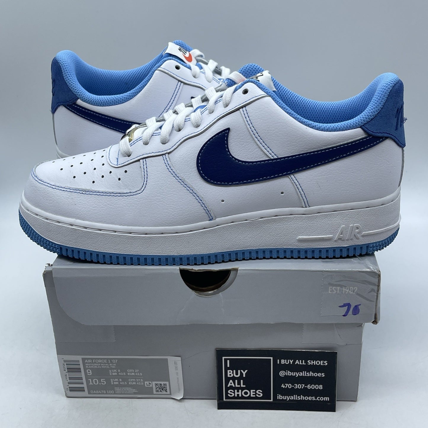 Size 9 - Nike Air Force 1 '07 First Use - White University Blue (DA8478-100)