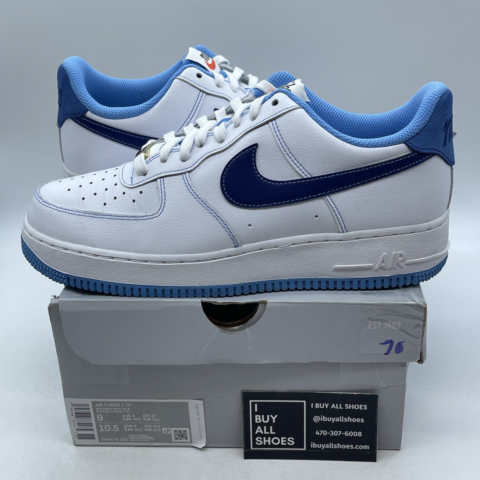 Size 9 - Nike Air Force 1 '07 First Use - White University Blue (DA8478-100)