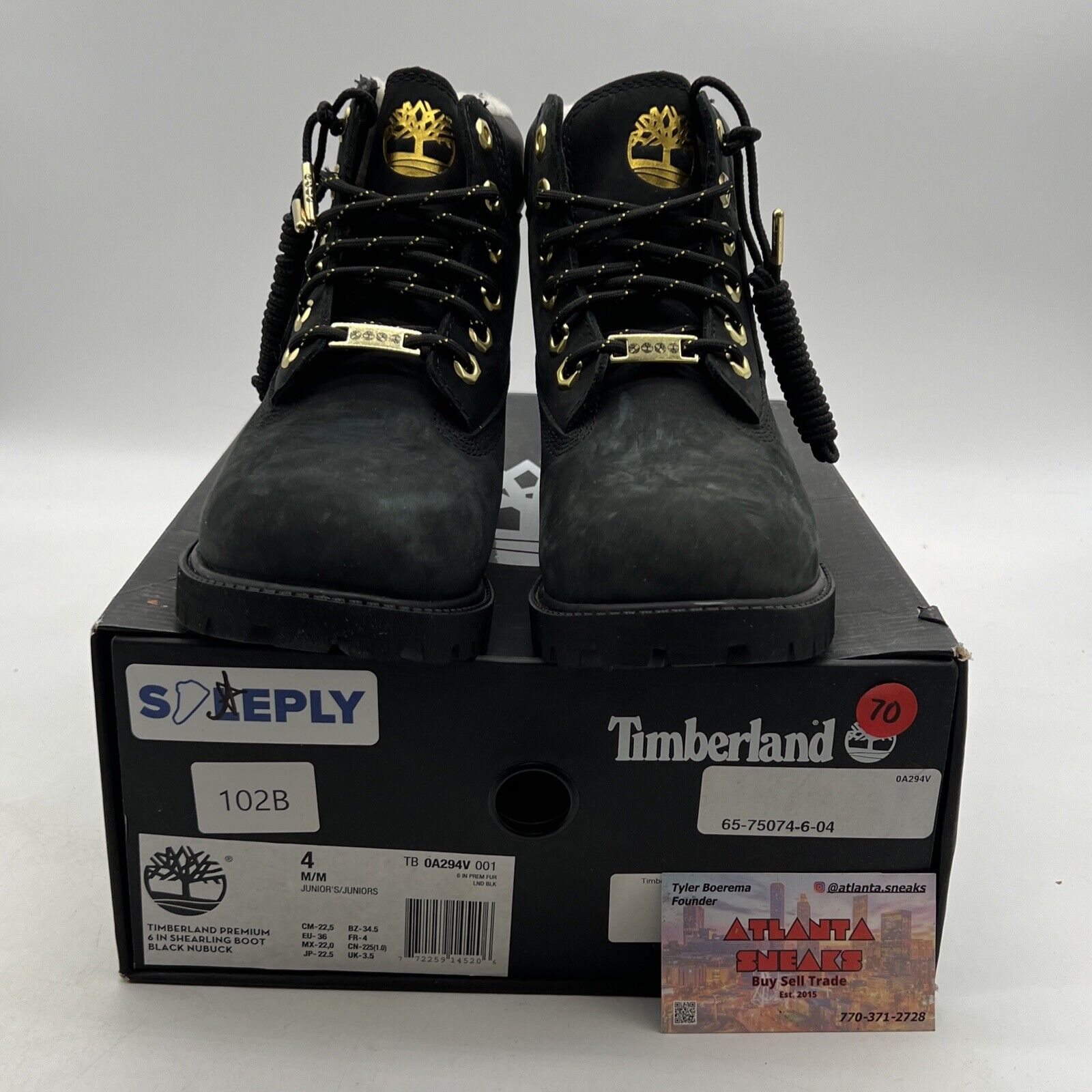 Size 4 - Timberland 6 Inch Premium Youth Kids Black Leather Boots NIB (TB0A294V)