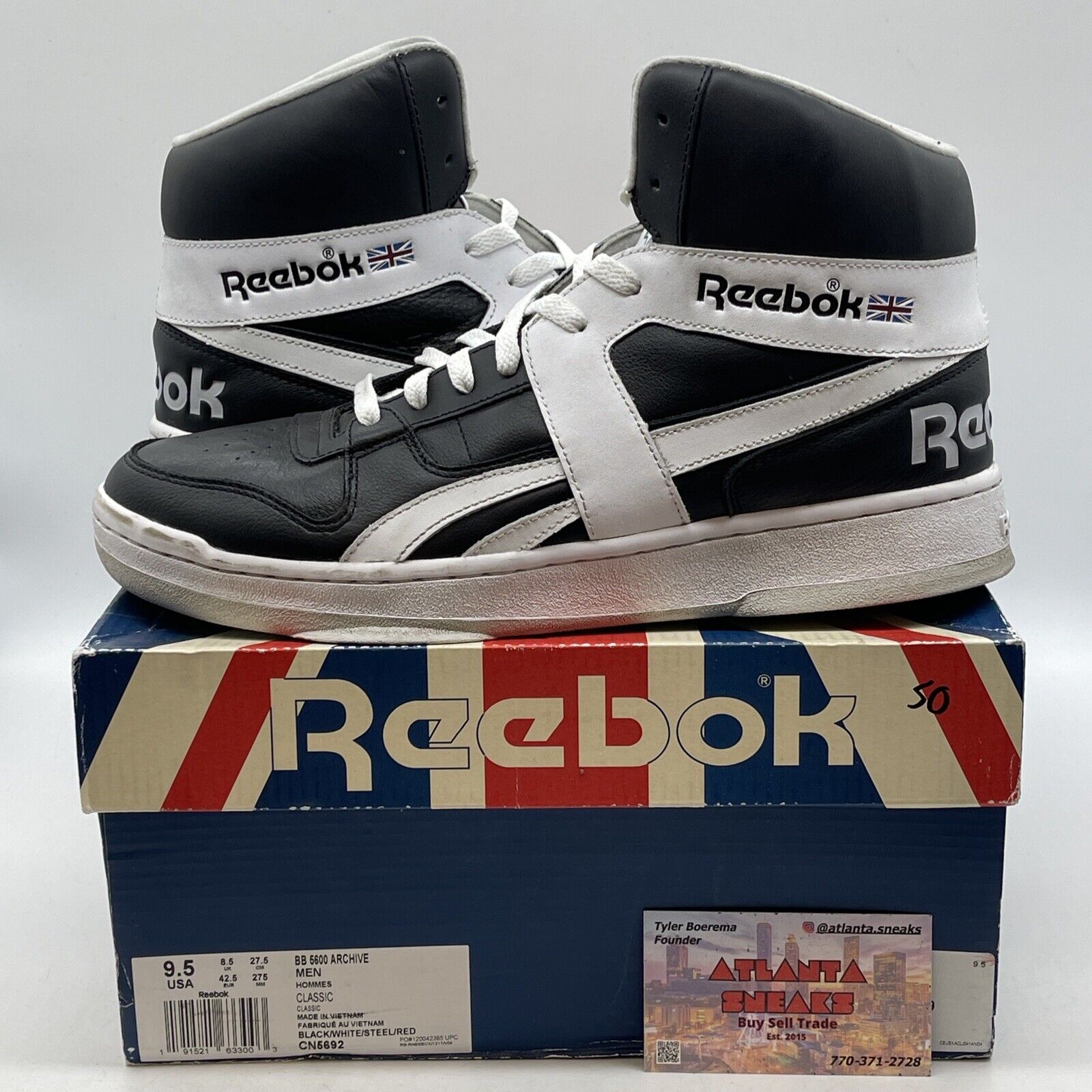 Size 9.5 - Reebok BB 5600 Archive Black White Grey Leather (CN5692)