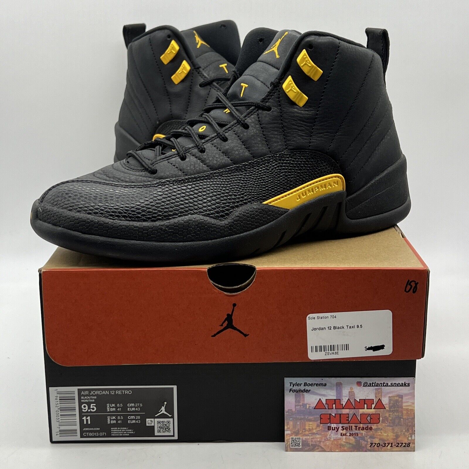 Size 9.5 - Jordan 12 Retro Mid Black Taxi Leather (CT8013-071)