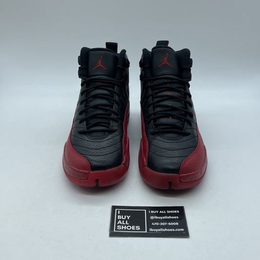 Size 6Y (GS) - Jordan 12 Retro 2016 Mid Flu Game Red Black Leather (153265-002)