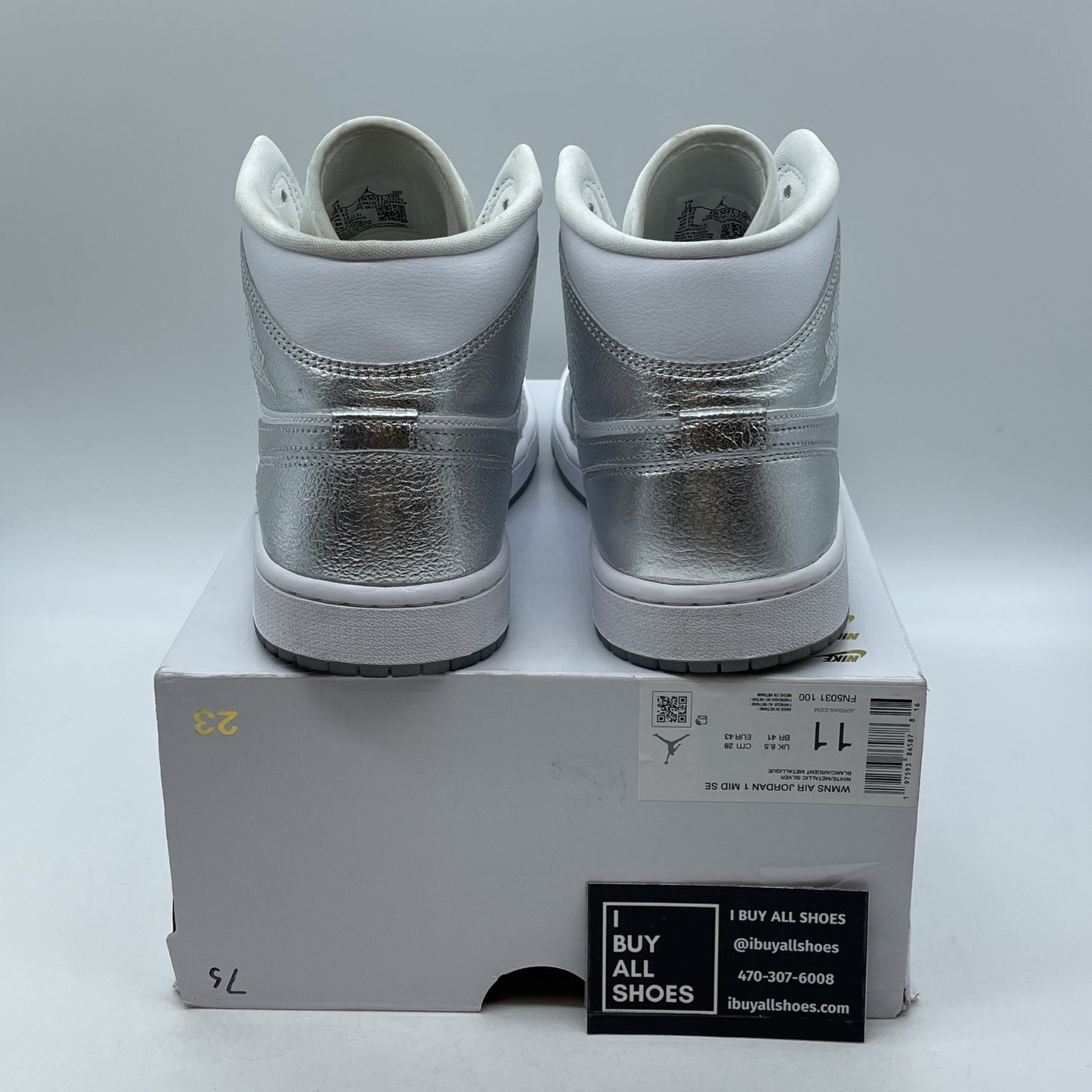 Size 11W - Air Jordan 1 SE Mid Metallic Silver White Leather (FN5031-100)