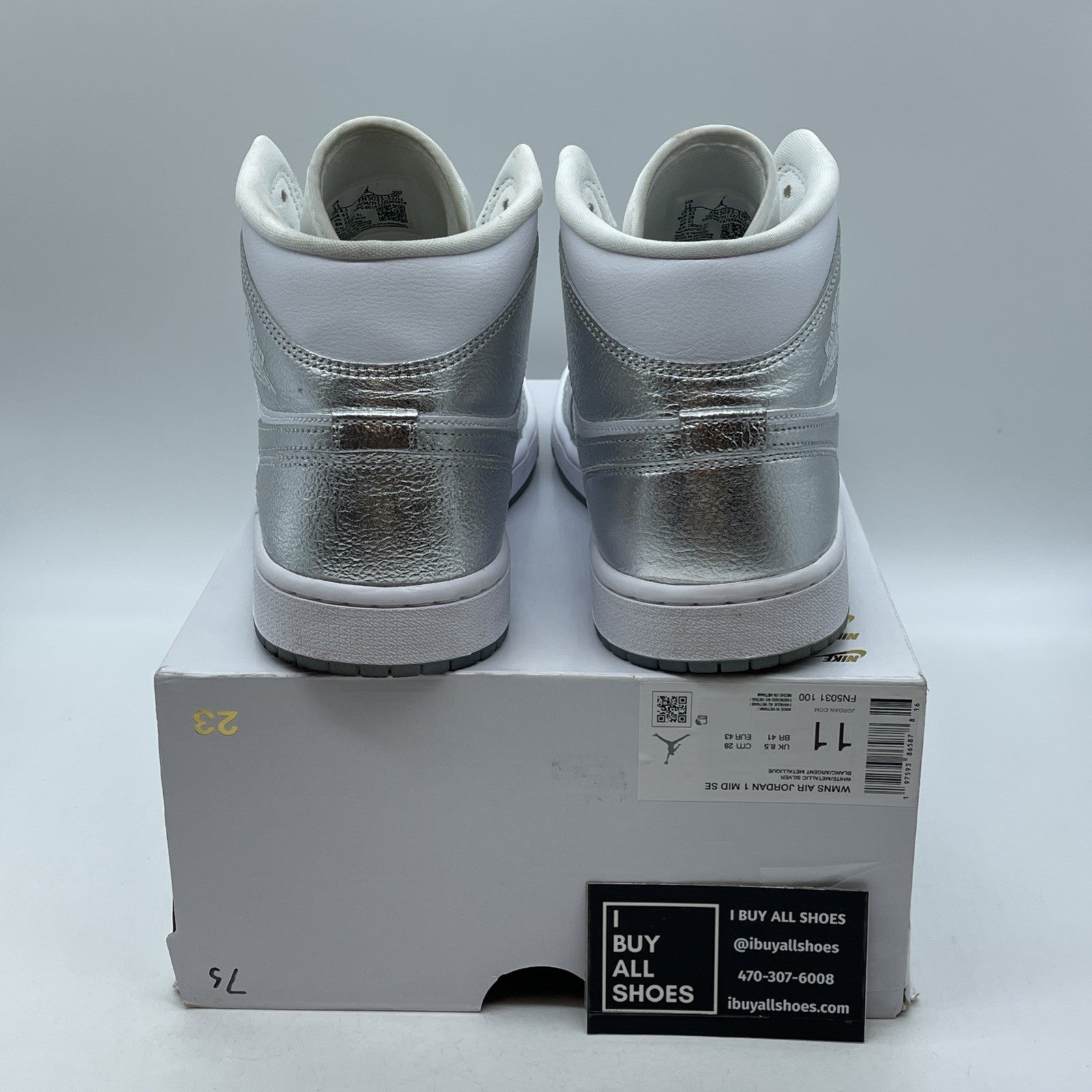 Size 11W - Air Jordan 1 SE Mid Metallic Silver White Leather (FN5031-100)