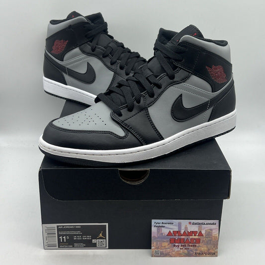 Size 11.5 - Jordan 1 Mid Shadow Brand New Og All Black White Grey Red DS