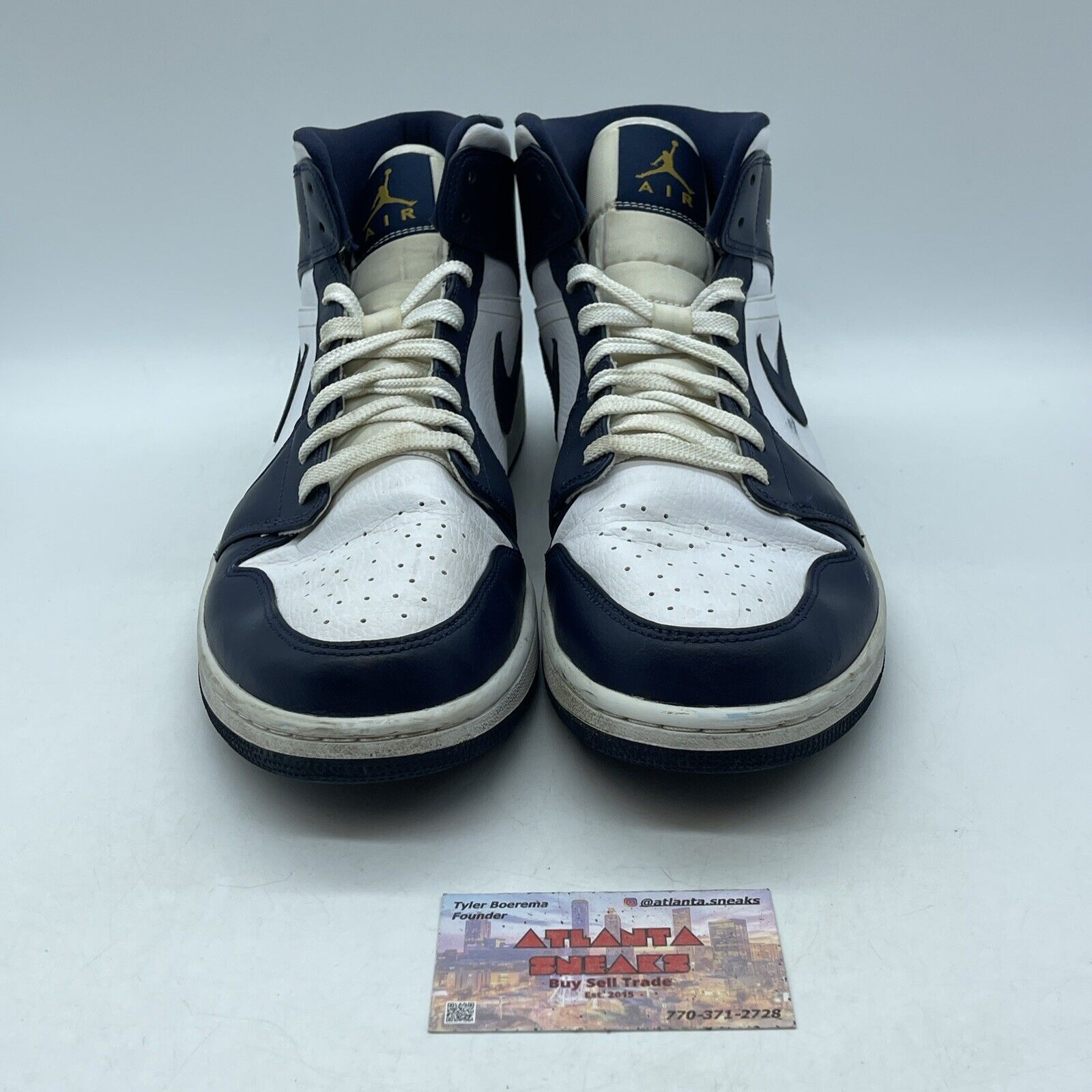 Size 13 - Air Jordan 1 Mid Obsidian Blue White Leather (554724-174)