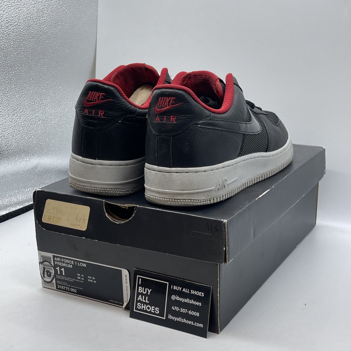 Size 11 - Nike Air Force 1 Low Black Red Suede Leather (318775-002)