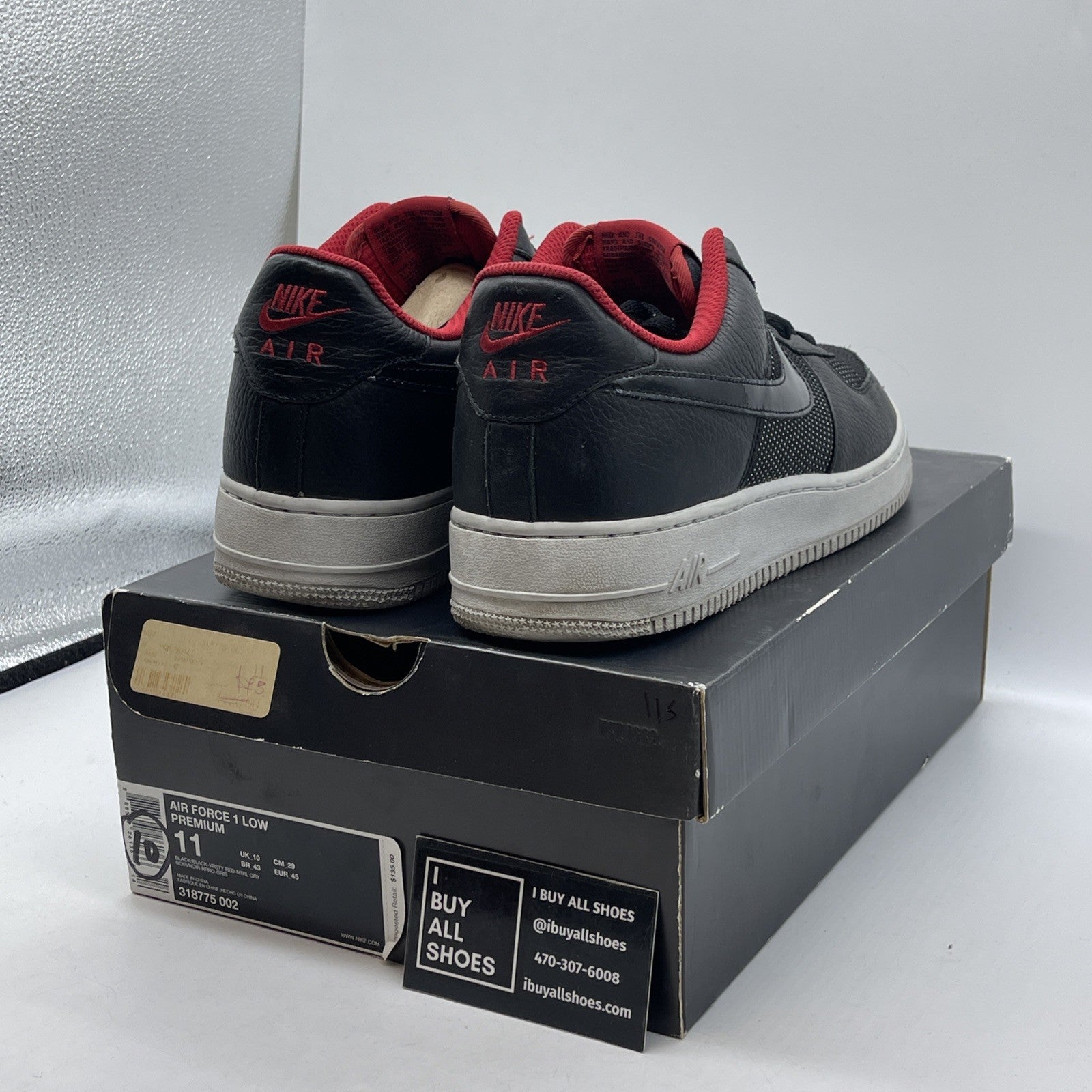 Size 11 - Nike Air Force 1 Low Black Red Suede Leather (318775-002)