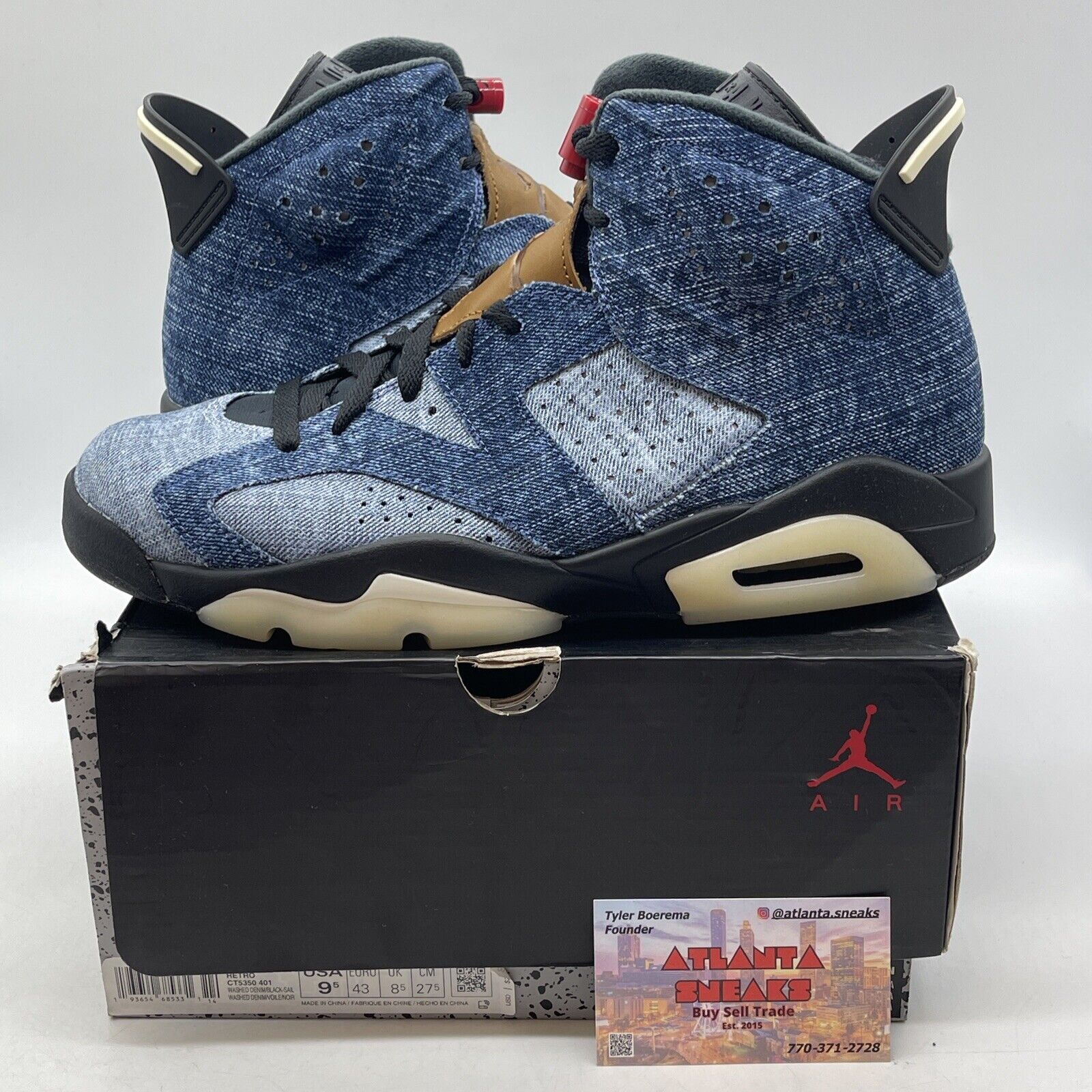 Size 9.5 - Air Jordan 6 Retro Washed Denim Blue Red Brown White (CT5350-401)