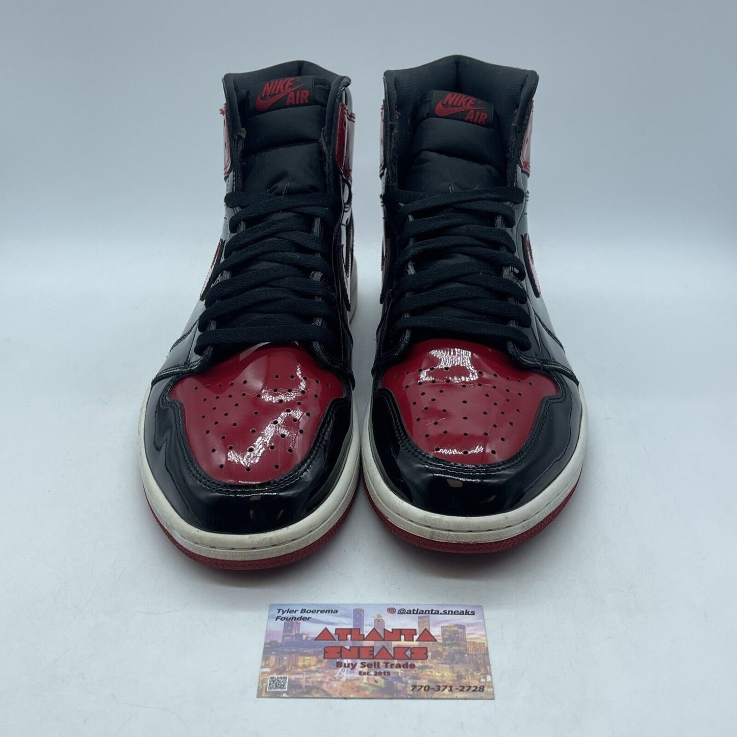 Size 12 - Jordan 1 Retro OG High Patent Bred Black Red Leather (555088-063)