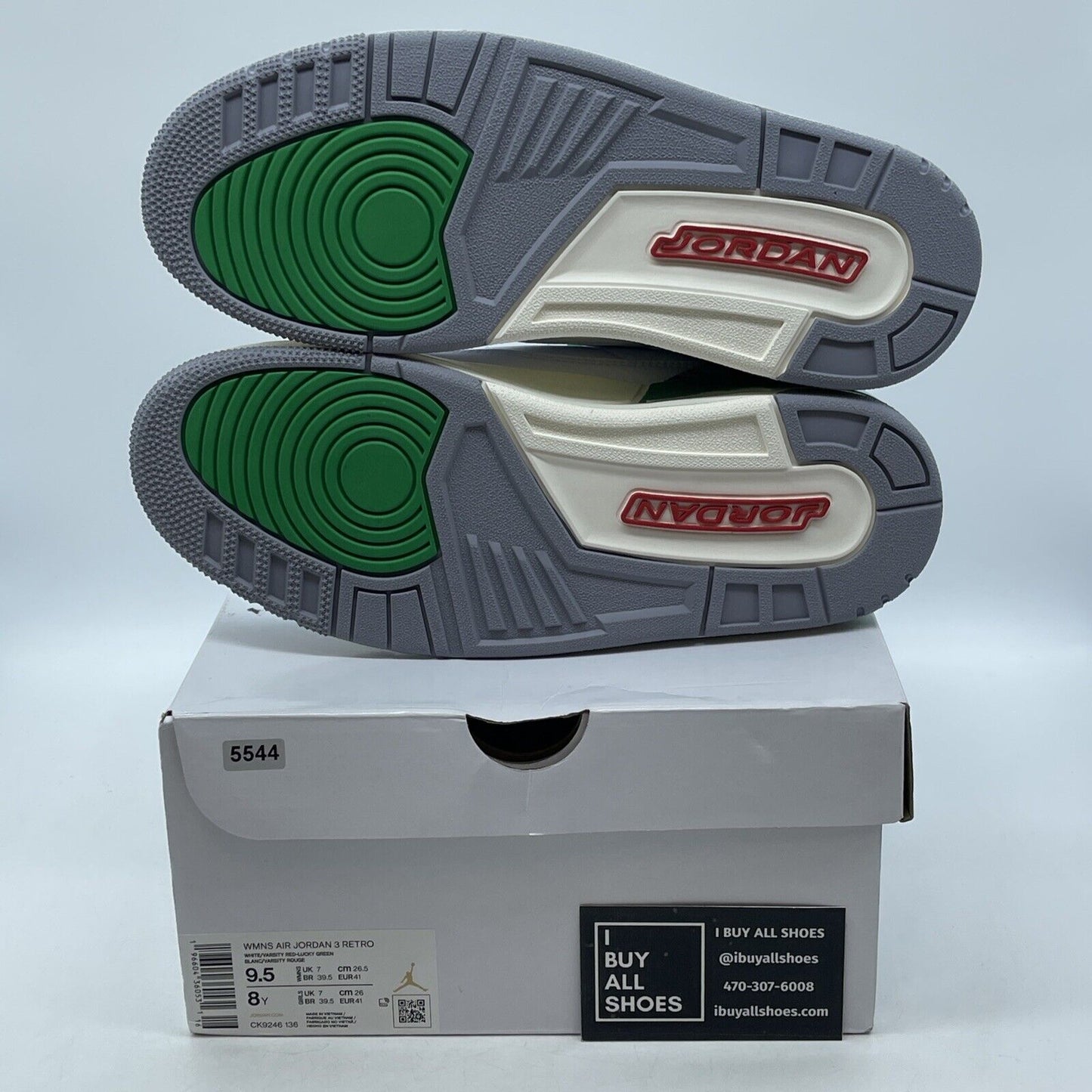 Size 9.5W - Air Jordan 3 Retro Lucky Green White Grey Leather Suede (CK9246-136)