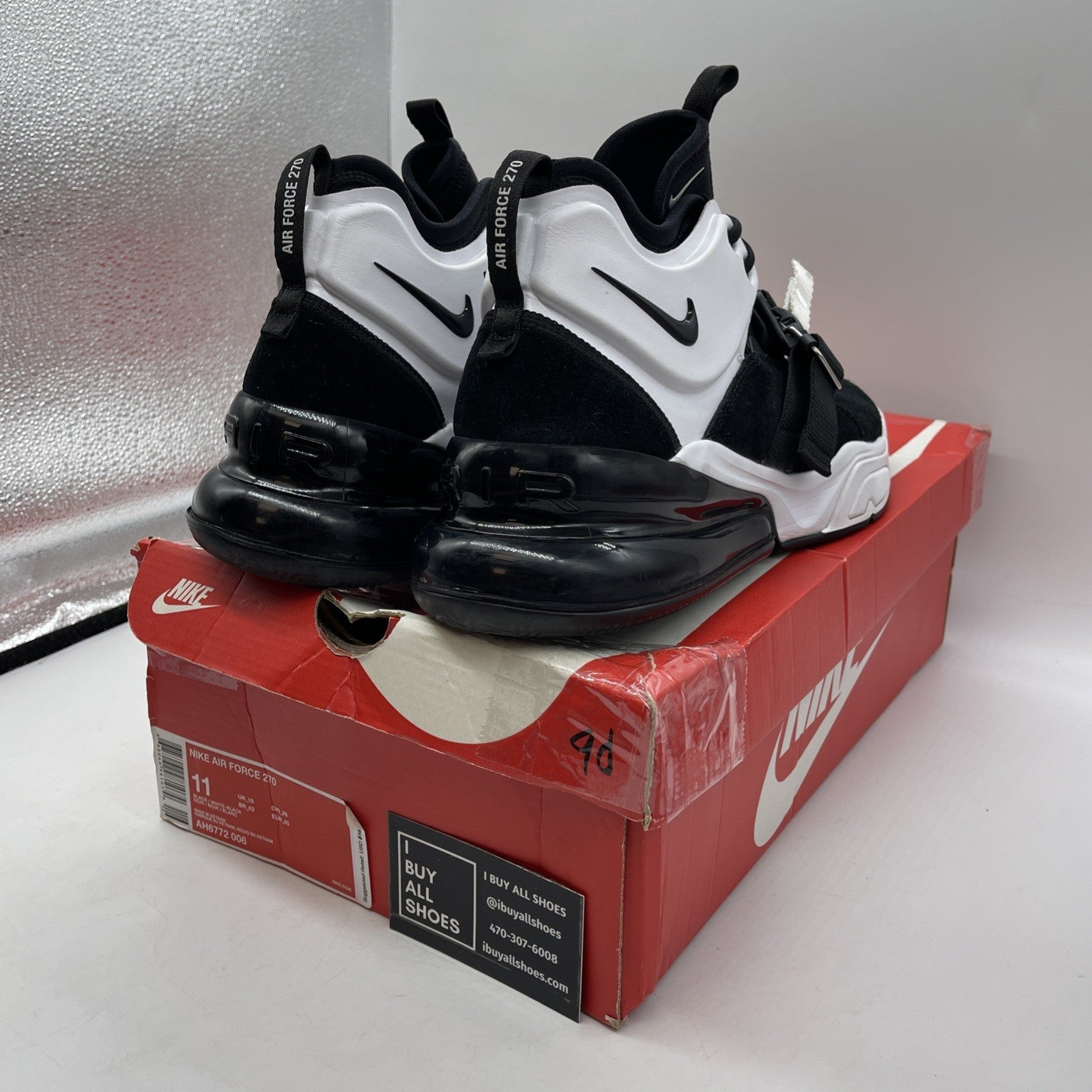 Size 11 - Nike Air Force 270 Black White Suede Leather (AH6772-006)