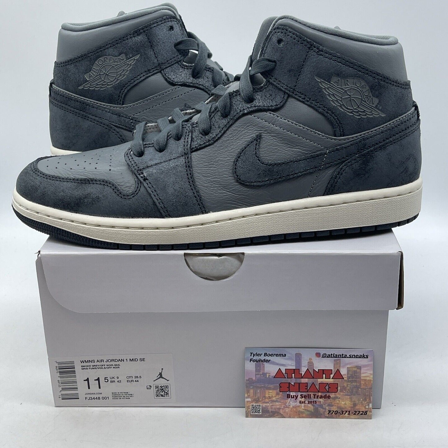 Size 11.5 -  Air Jordan 1 mid Distressed Smoke Grey White Suede (Fj3448-001)