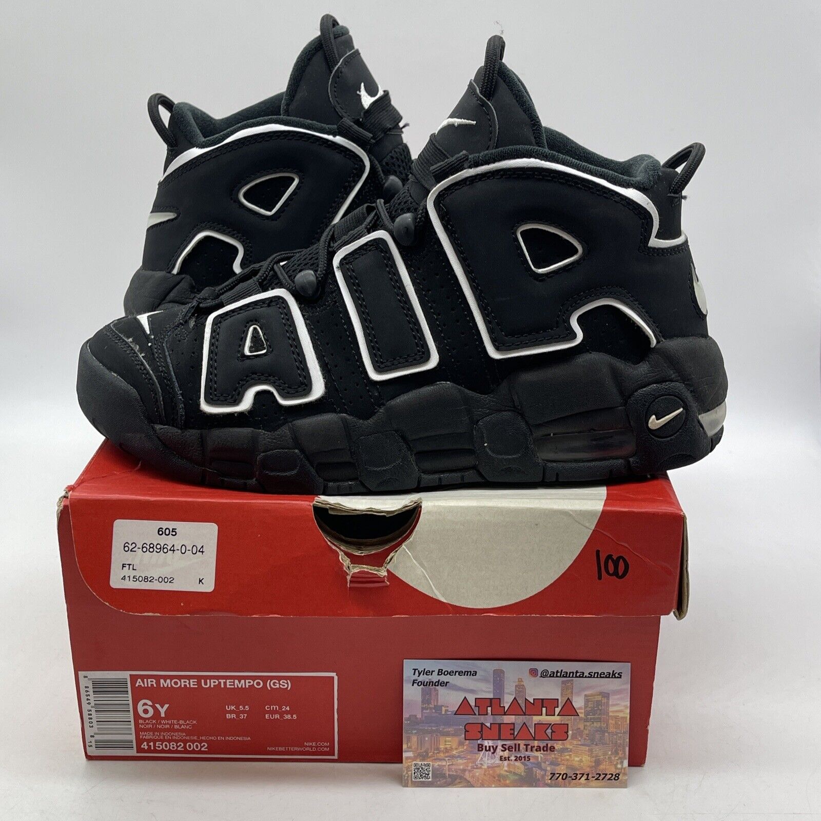 Size 6 (GS) - Nike Air More Uptempo Low Black White Suede  (415082-002)