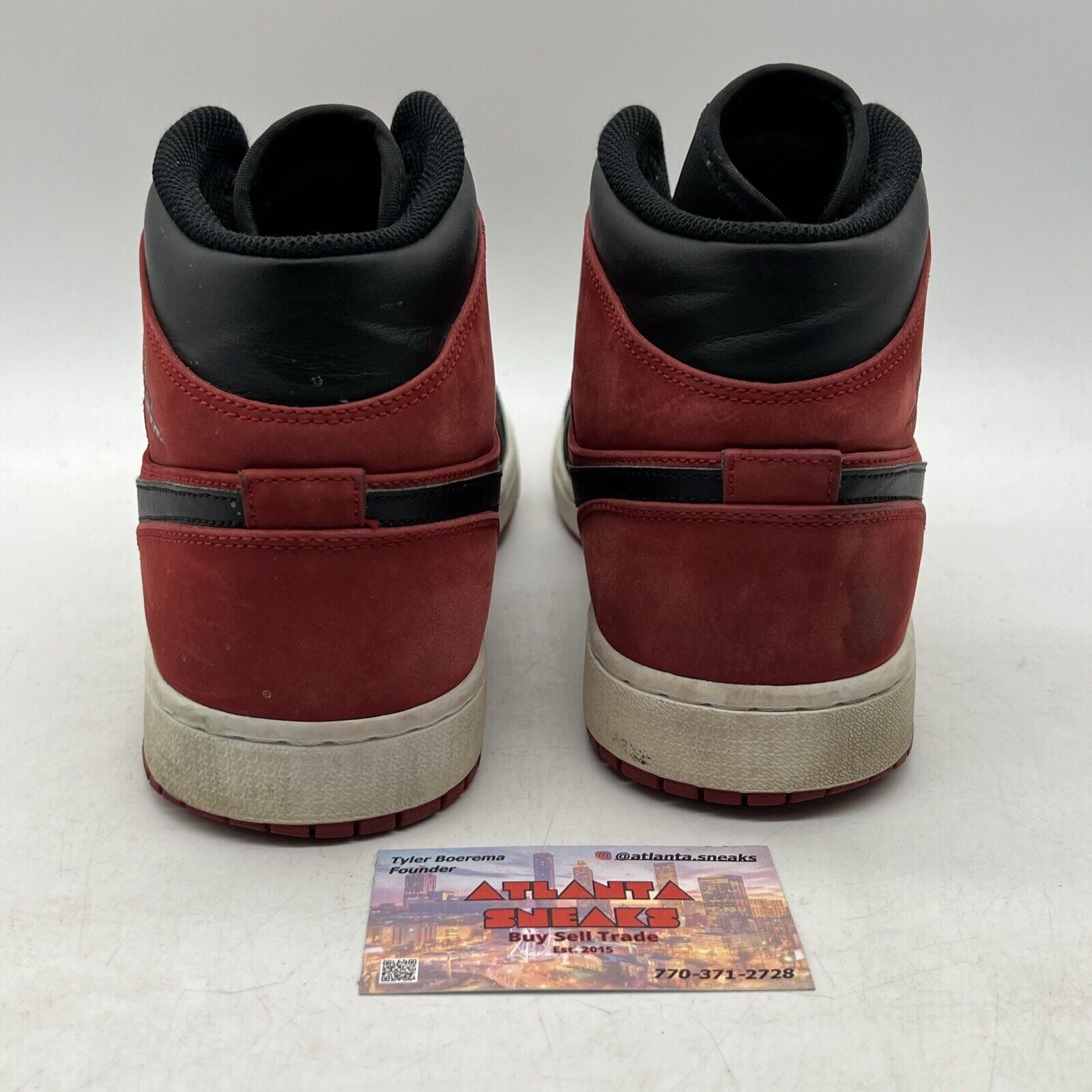 Size 12 - Air Jordan 1 Mid Reverse Banned Black Red Suede Leather (554724-610)