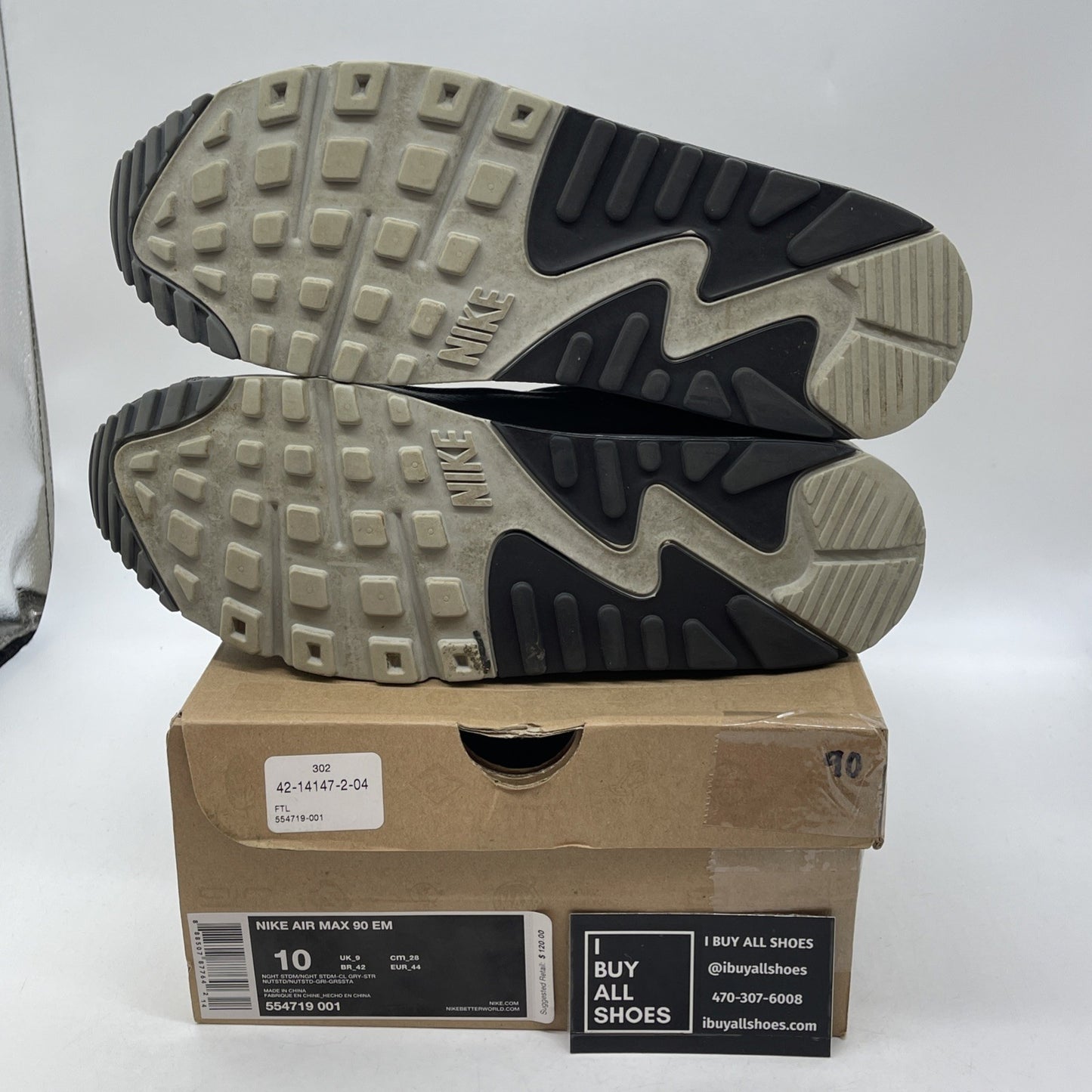 Size 10 - Nike Air Max 90 EM Black Grey Red Suede Leather (554719-001)