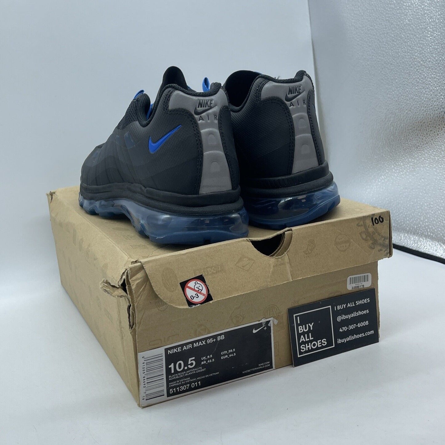 Size 10.5 - Nike Air Max 95+ BB Black Soar Grey Blue Leather (511307-011)