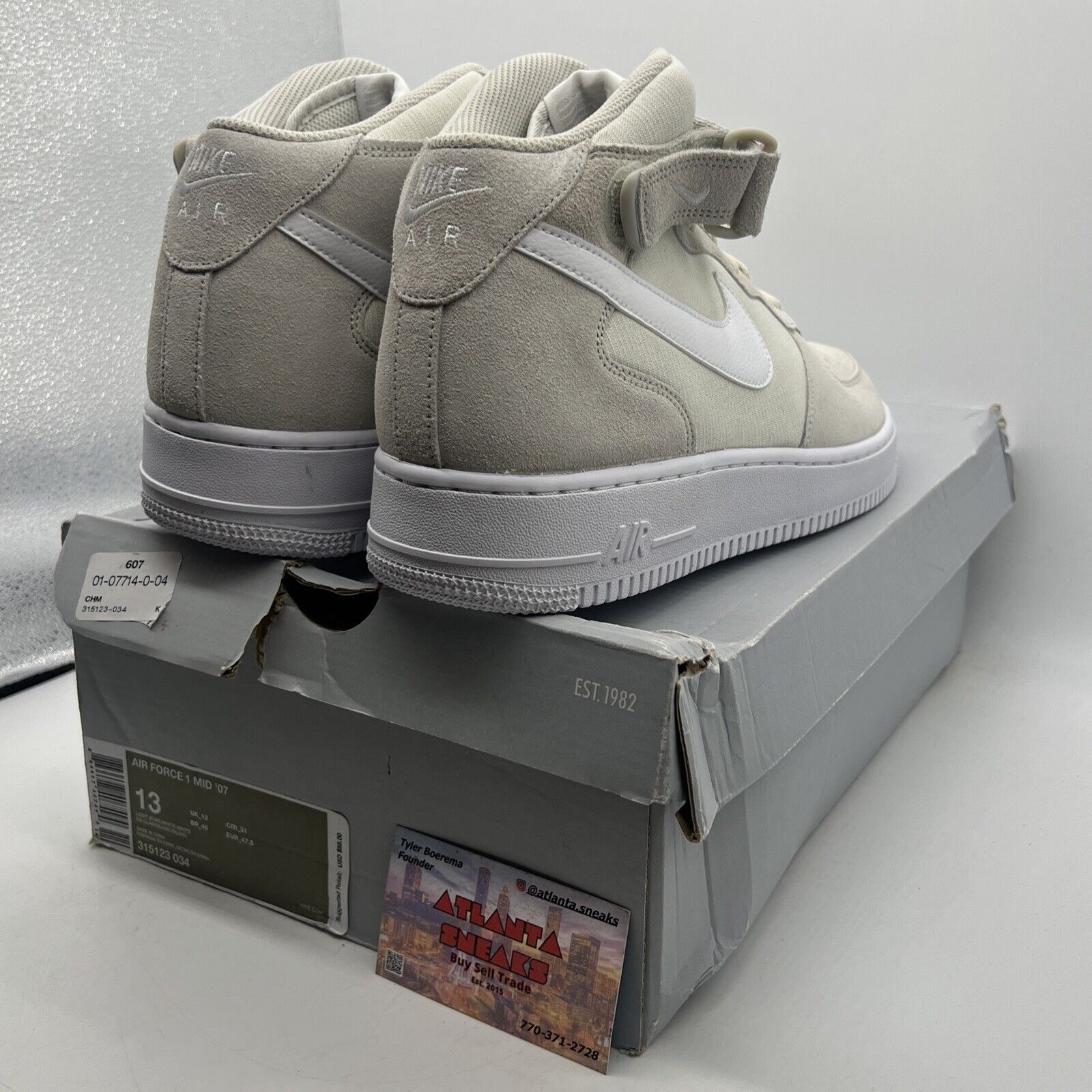 Size 13 - Nike Air Force 1 '07 Mid Light Bone White Suede (315123-034)