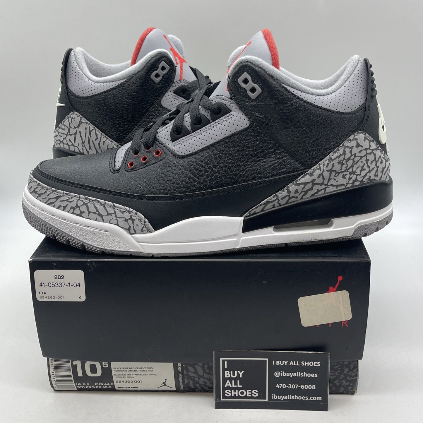 Size 10.5 - Air Jordan 3 Retro OG Mid Black Cement (854262-001)