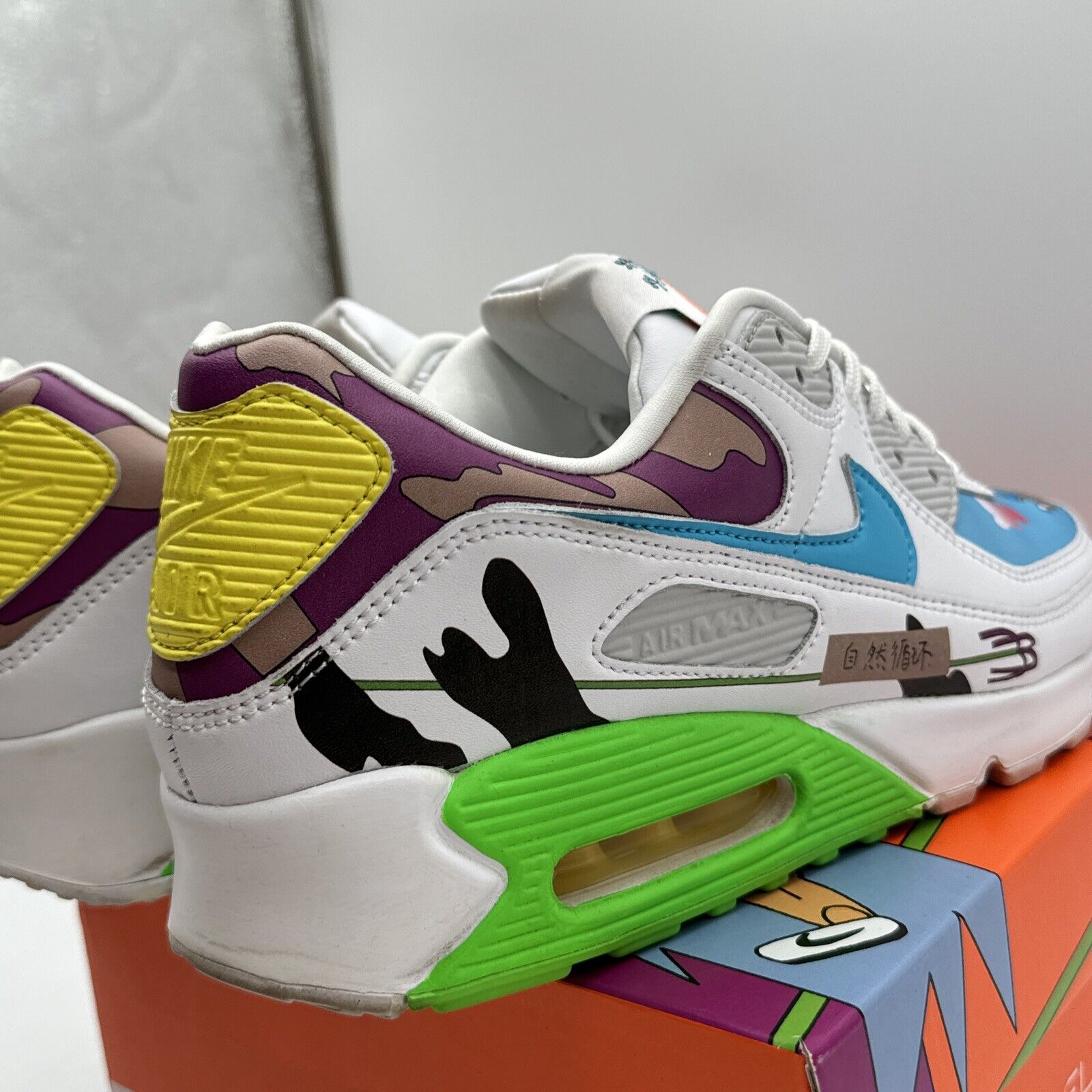 Size 11.5 - Nike Air Max 90 Flyleather x Ruohan Wang Multicolor 2020 Green Paint