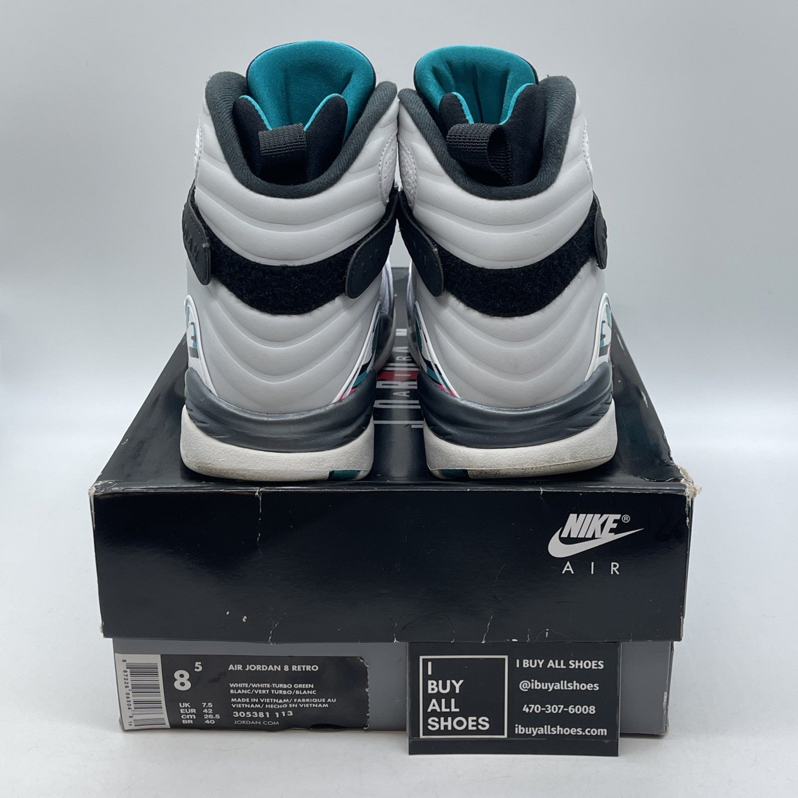 Size 8.5 - Air Jordan 8 Retro South Beach White Blue Leather (305381-113)