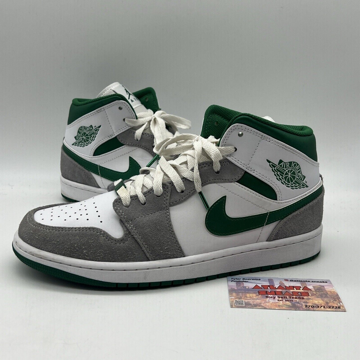 Size 9.5 - Air Jordan 1 SE Grey Pine Green White Leather Grey Used