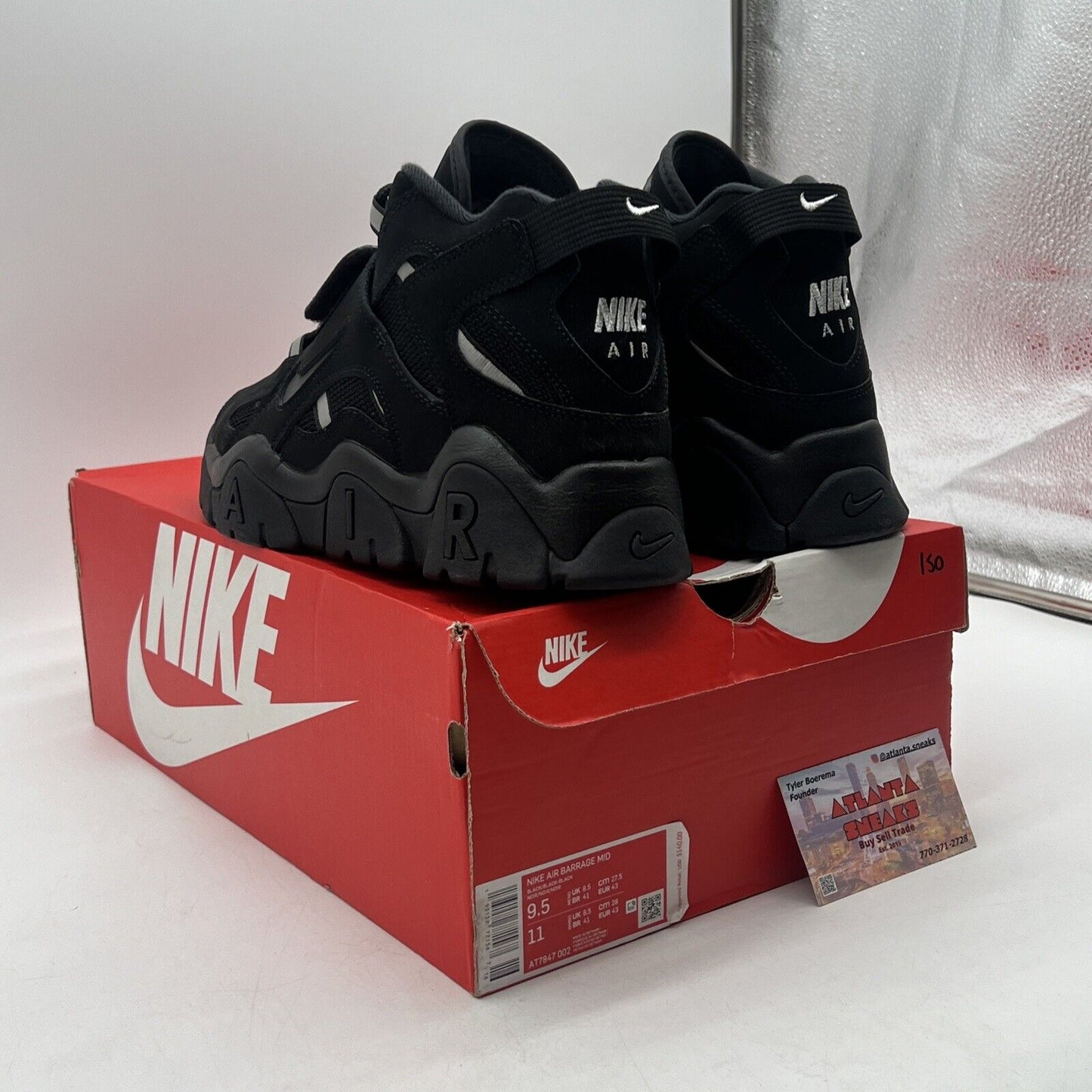 Size 9.5 - Nike Air Barrage Mid Black White Suede (AT7847-002)