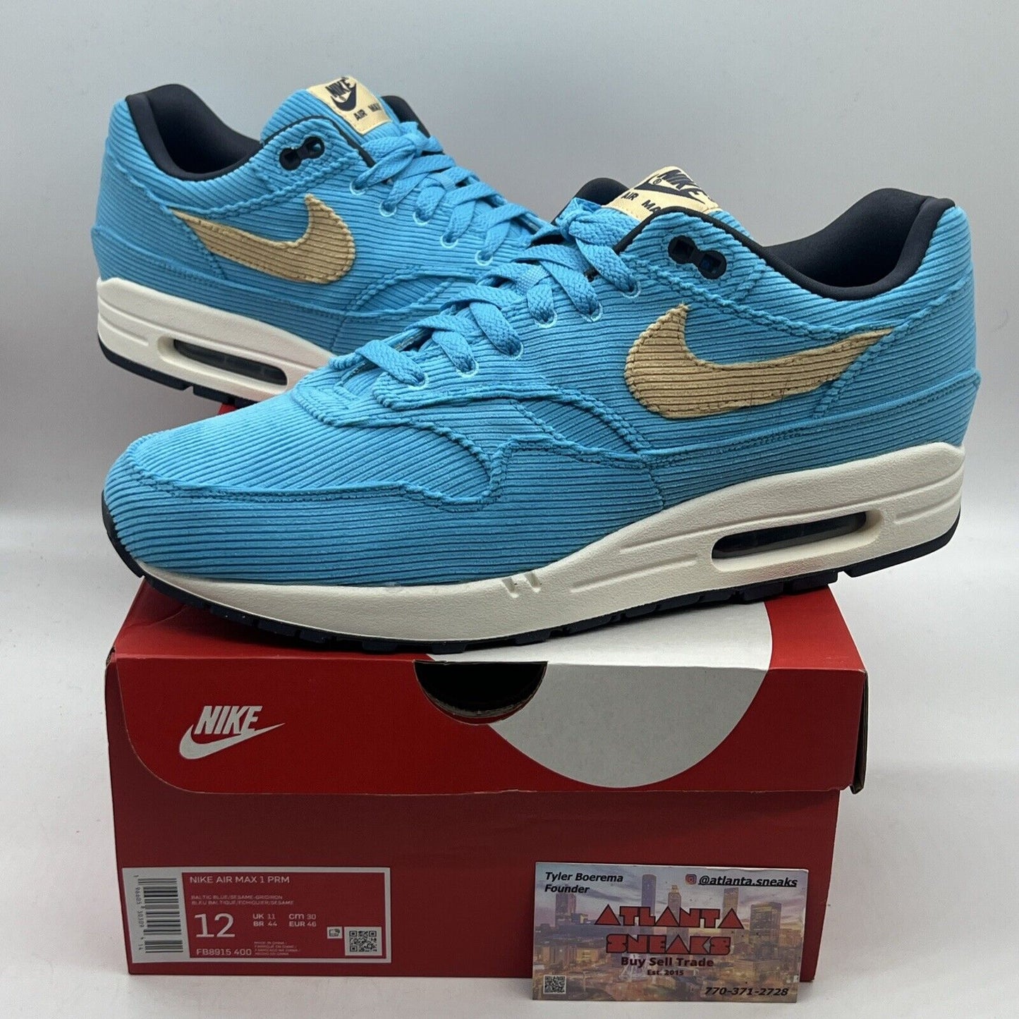 Size 12 - Nike Air Max 1 Premium Baltic Blue Corduroy Brand New Og All