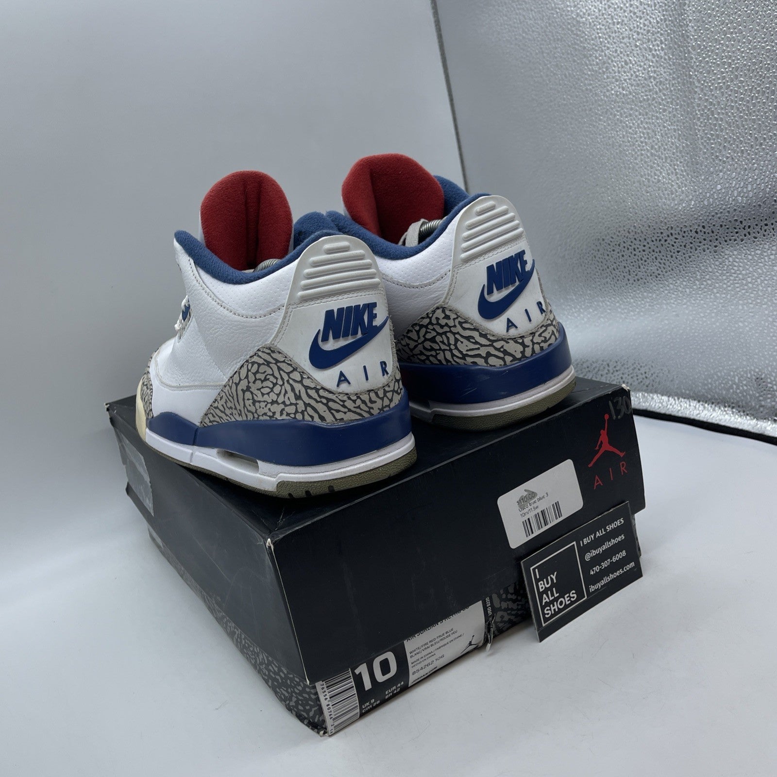 Size 10 - Jordan 3 Retro OG Mid True Blue Grey White Leather (854262-106)