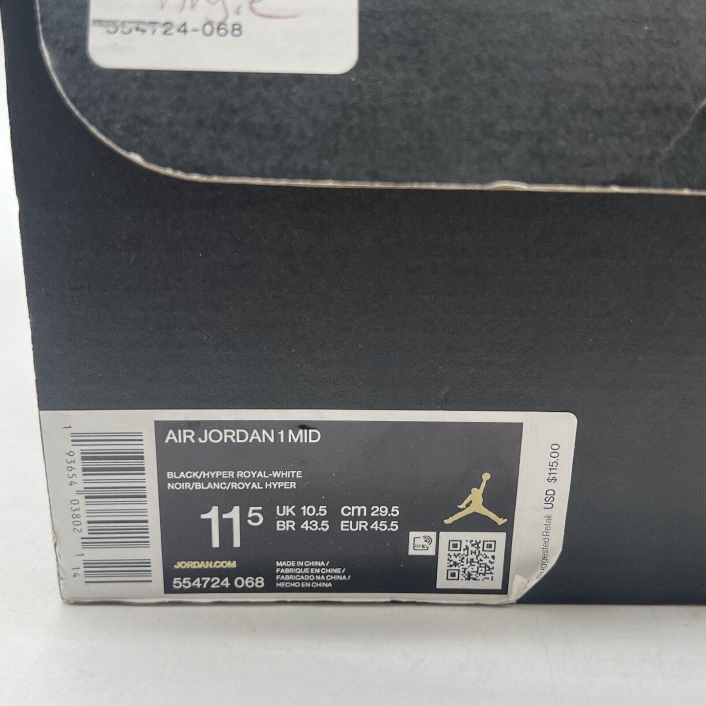 Size 11.5 - Air Jordan 1 Mid Black Hyper Royal (554724-068)