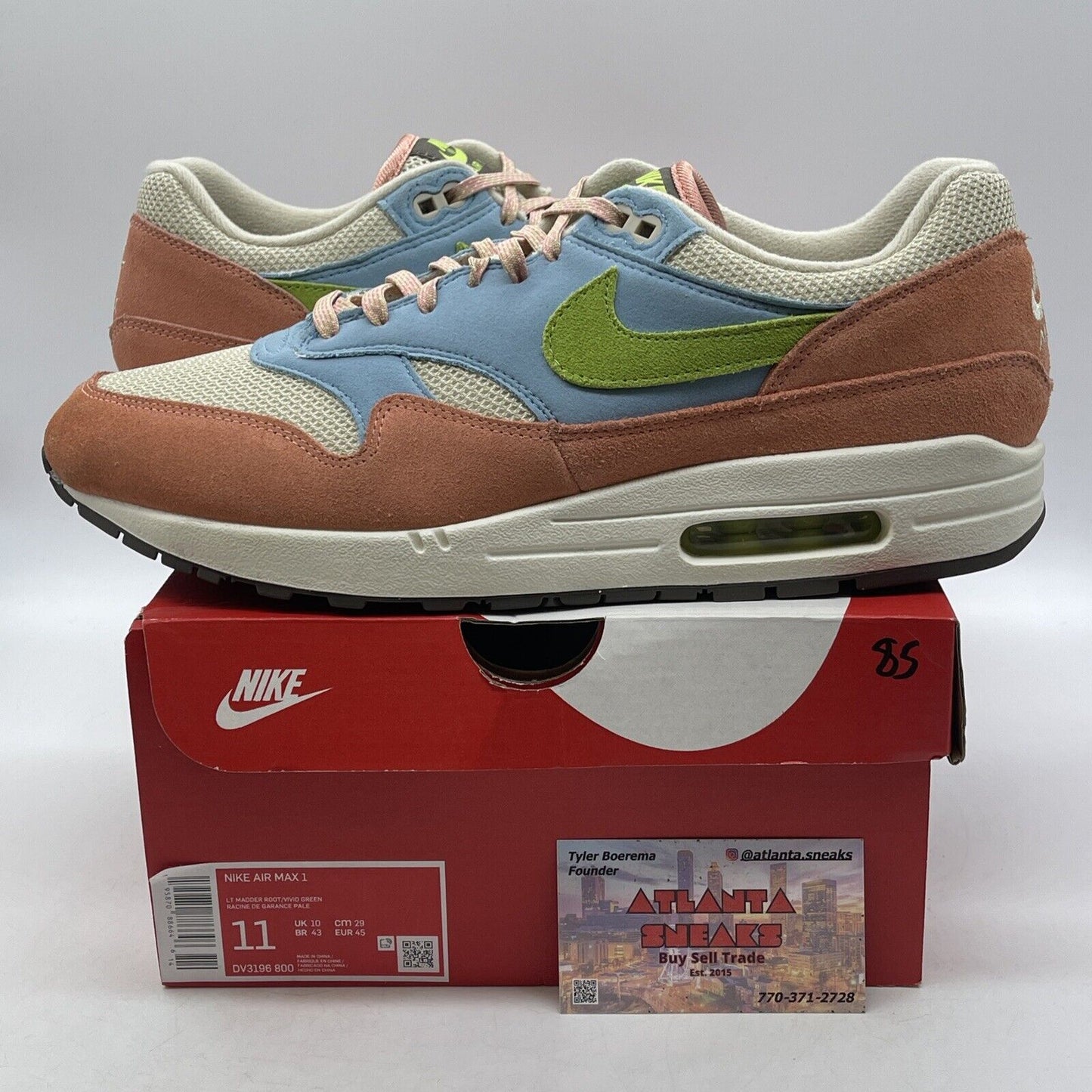 Size 11 - Nike Air Max 1 Light Madder Root White Pink Blue Suede (DV3196-800)