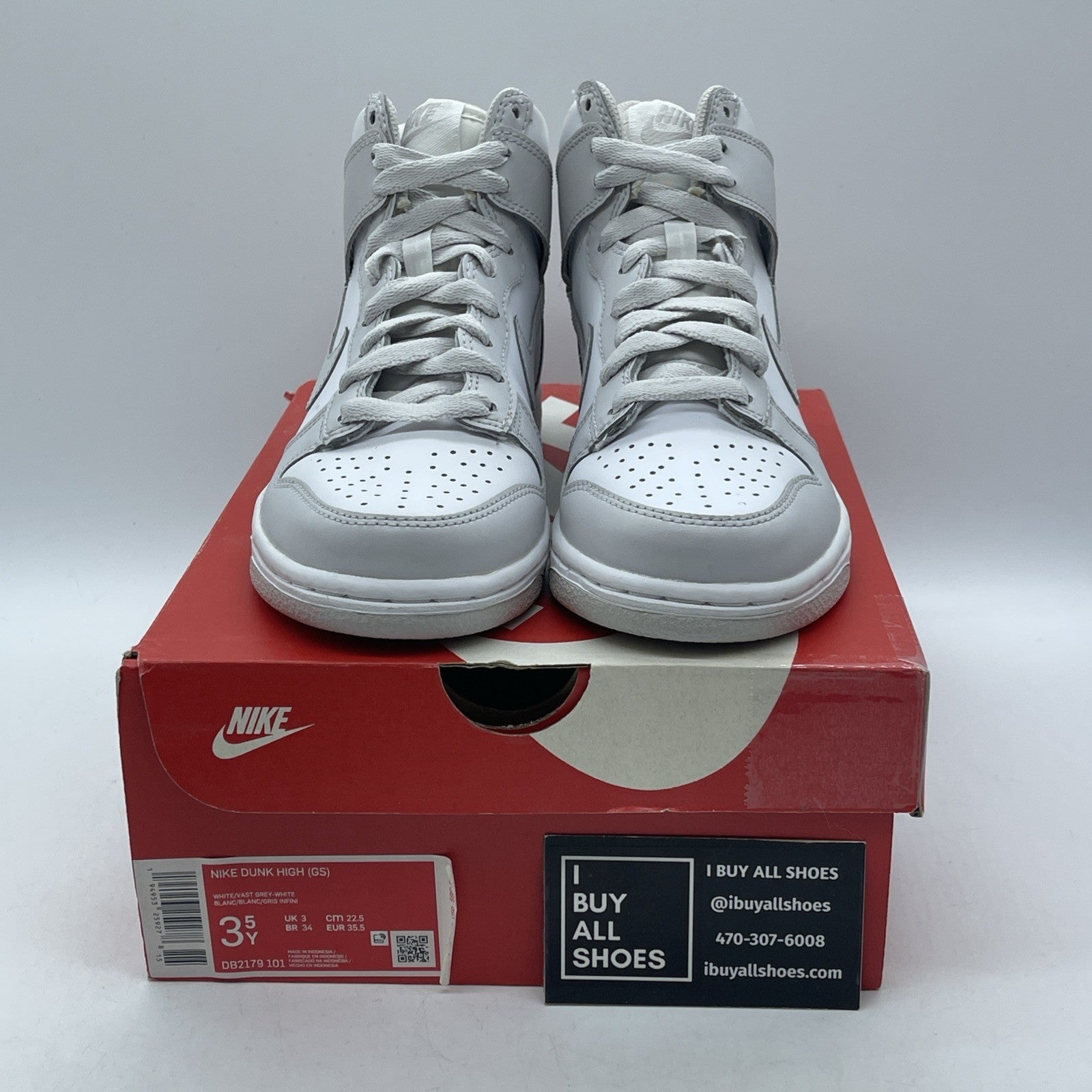 Size 3.5Y - Nike Dunk High Vast Grey White Leather (DB2179-101)