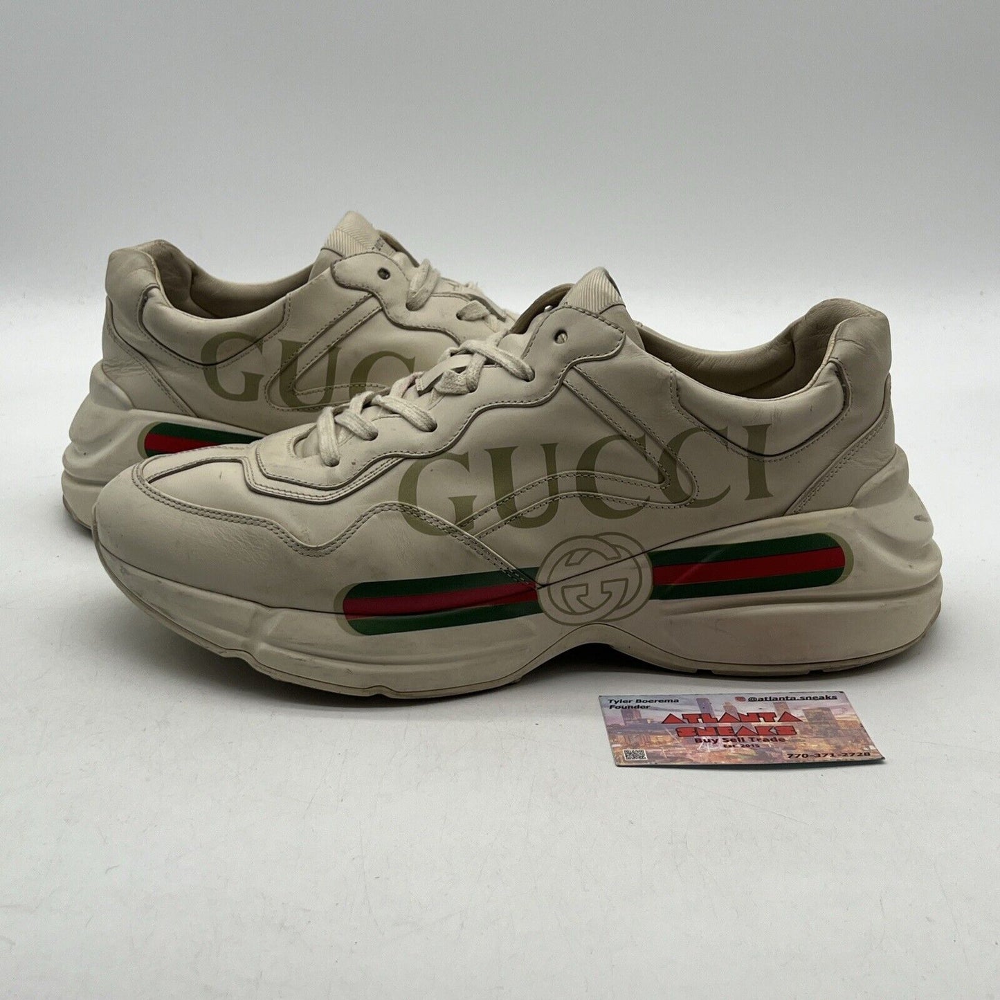 Size 11 - Gucci Men’s Rython Gucci logo leather sneaker (500877DRW009522)